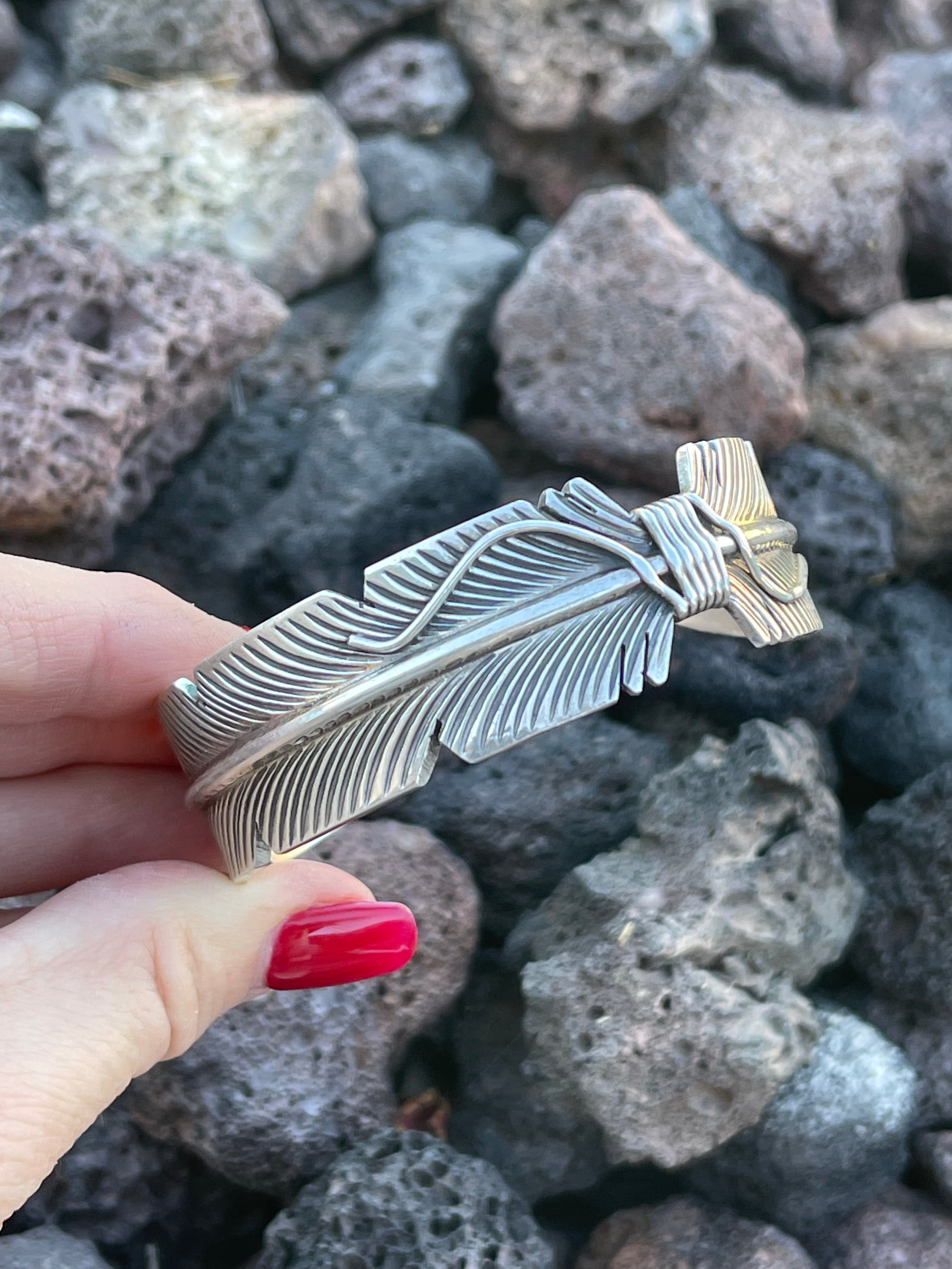 Handcrafted Sterling Silver Feather Bracelet Cuff
