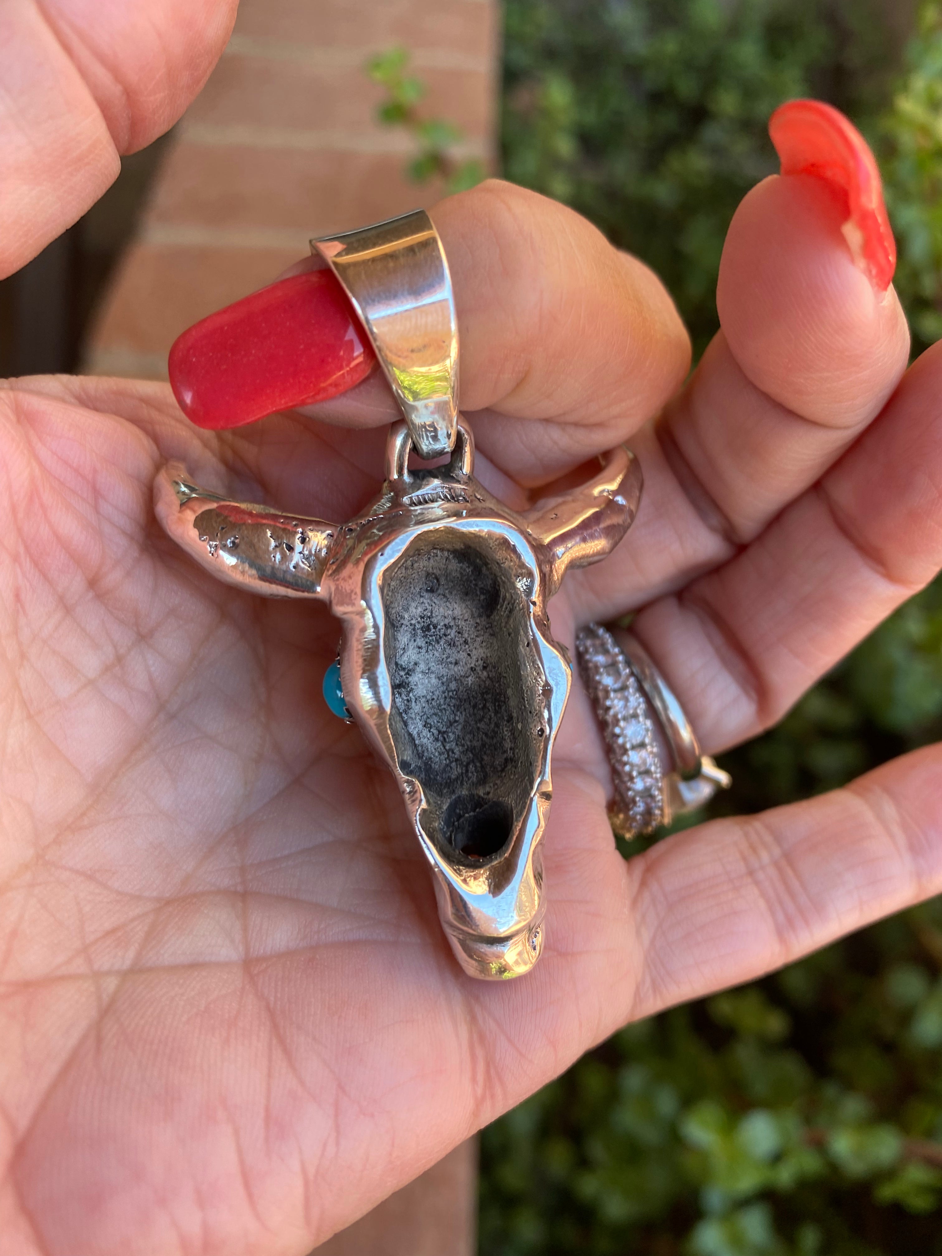 Handcrafted Sterling Silver & Turquoise Skull Pendant