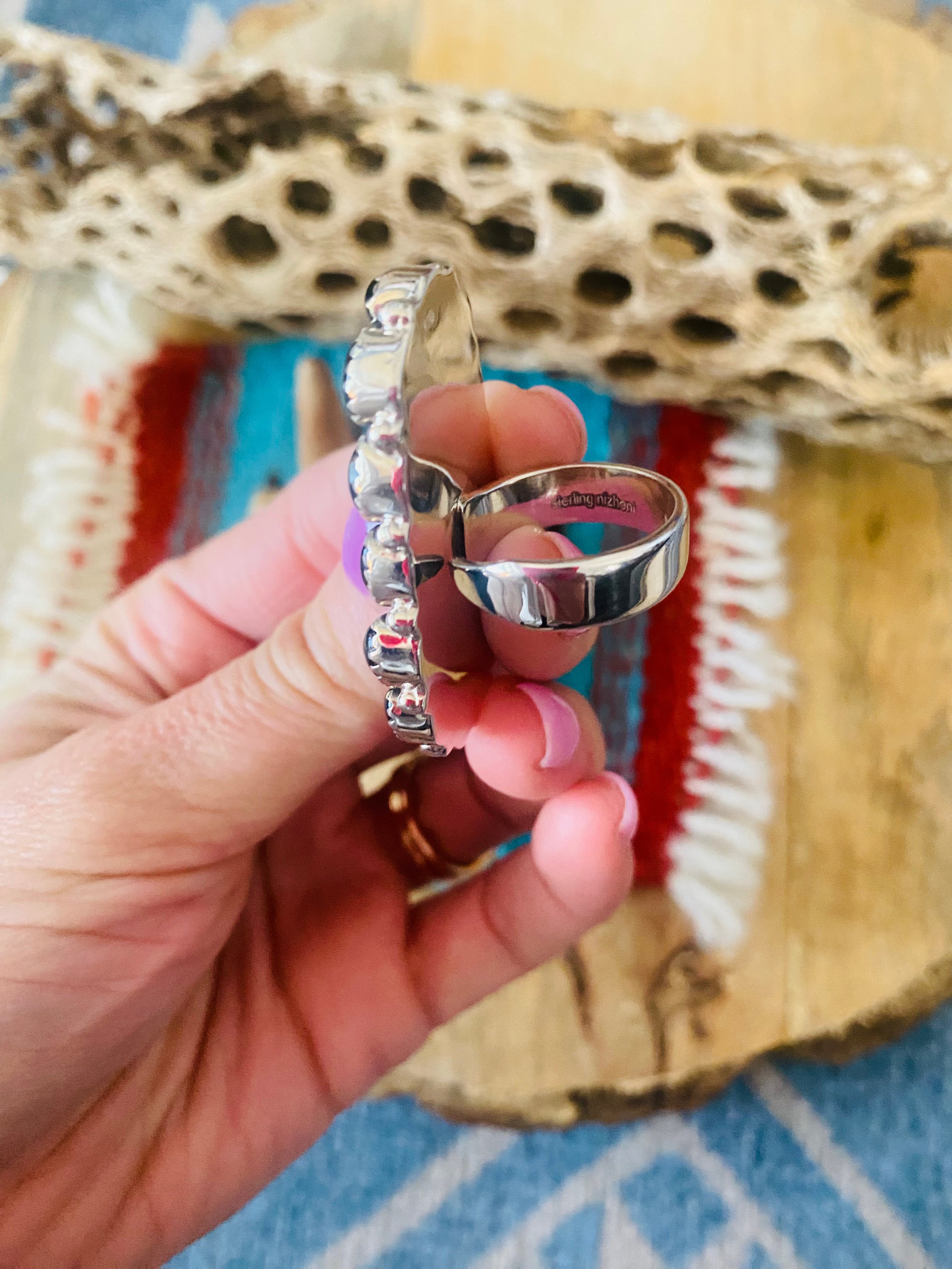 Handmade Sterling Silver, Fordite & Onyx Cluster Adjustable Ring