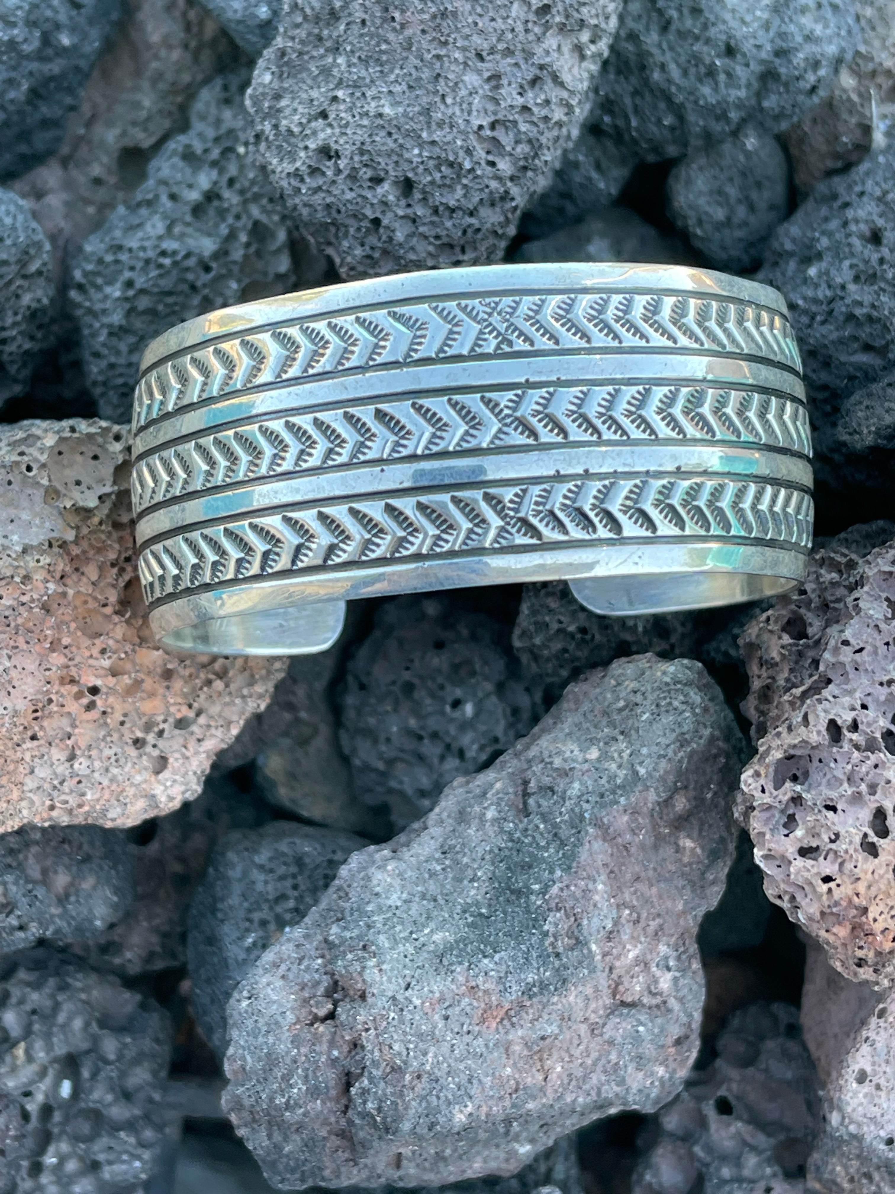 Handcrafted Sterling Silver Hand Stamped Southwest Bracelet Cuff