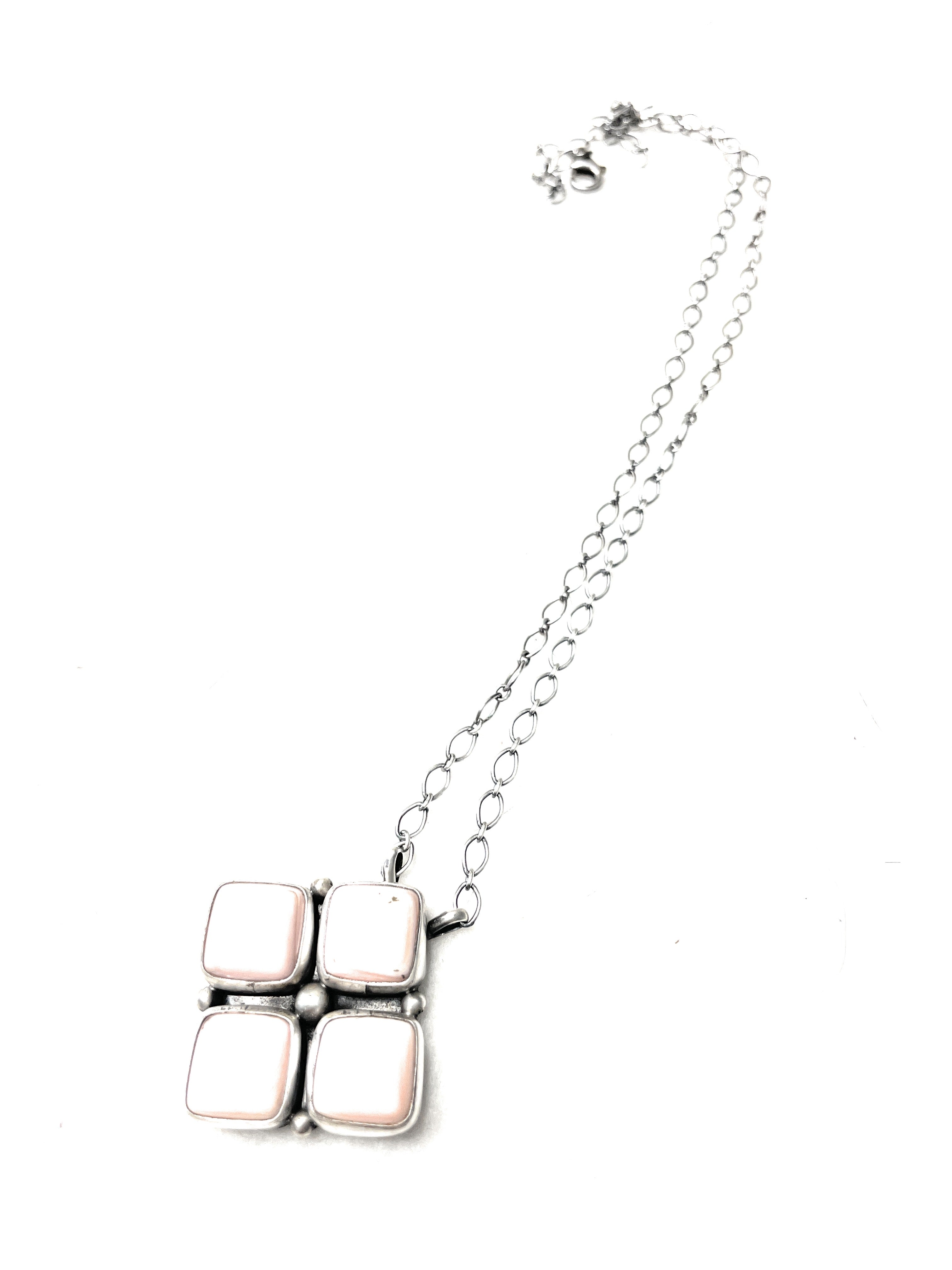 Handcrafted Queen Pink Conch Shell And Sterling Silver Necklace Signed