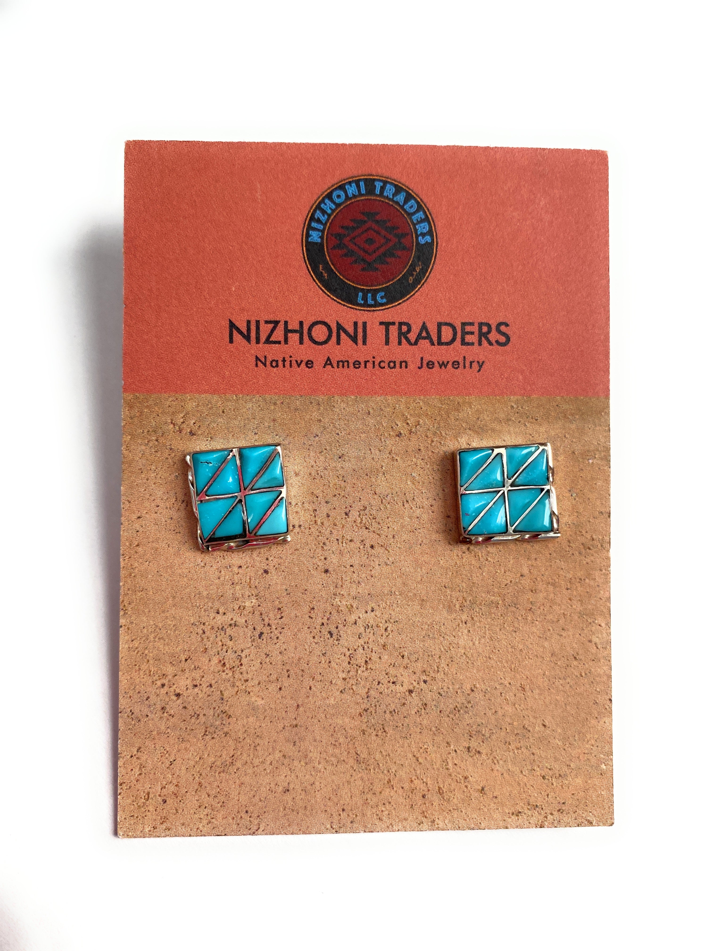 Handcrafted Sterling Silver & Turquoise Inlay Stud Earrings