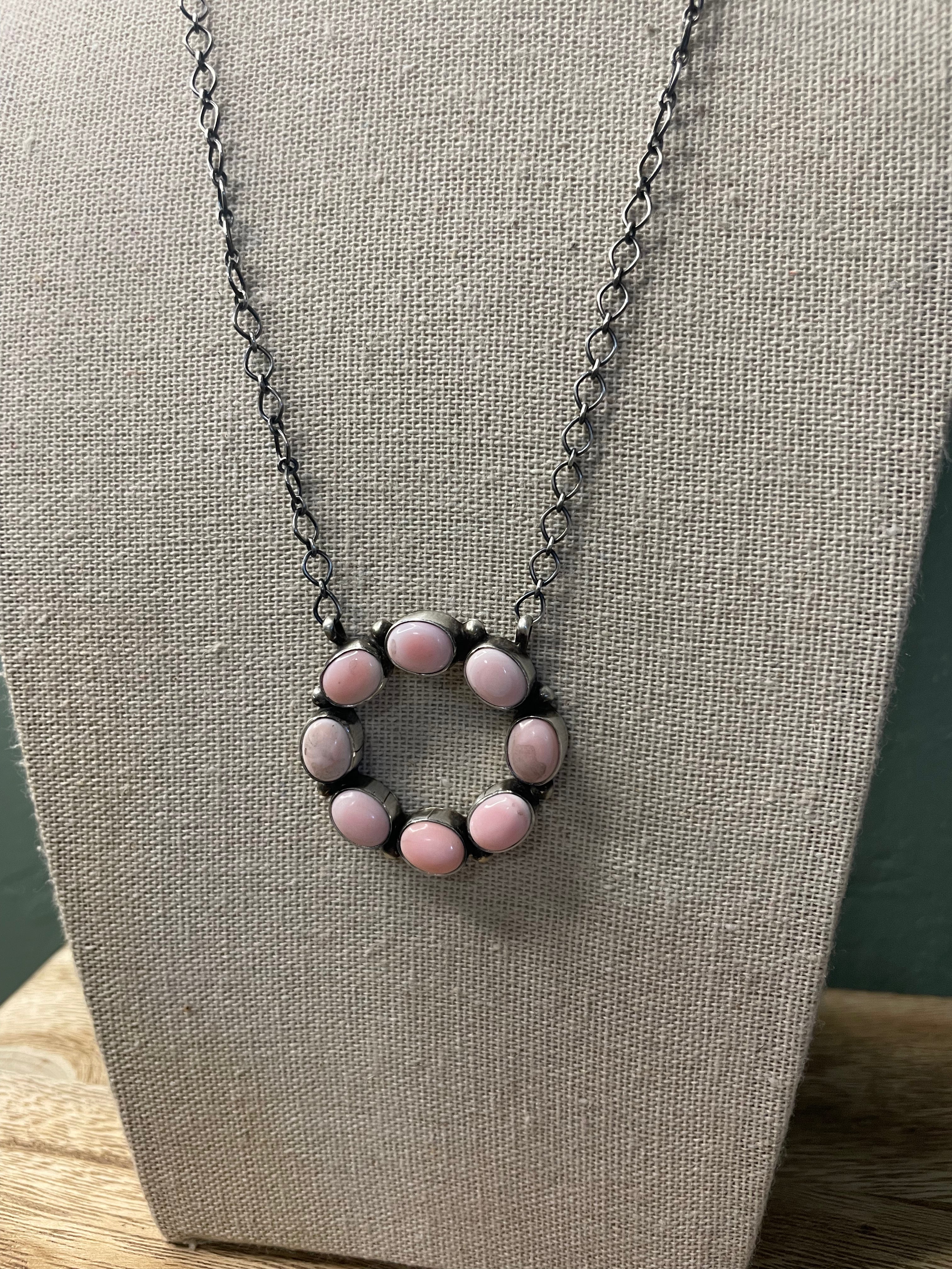 Handcrafted Queen Pink Conch Shell And Sterling Silver Necklace Signed
