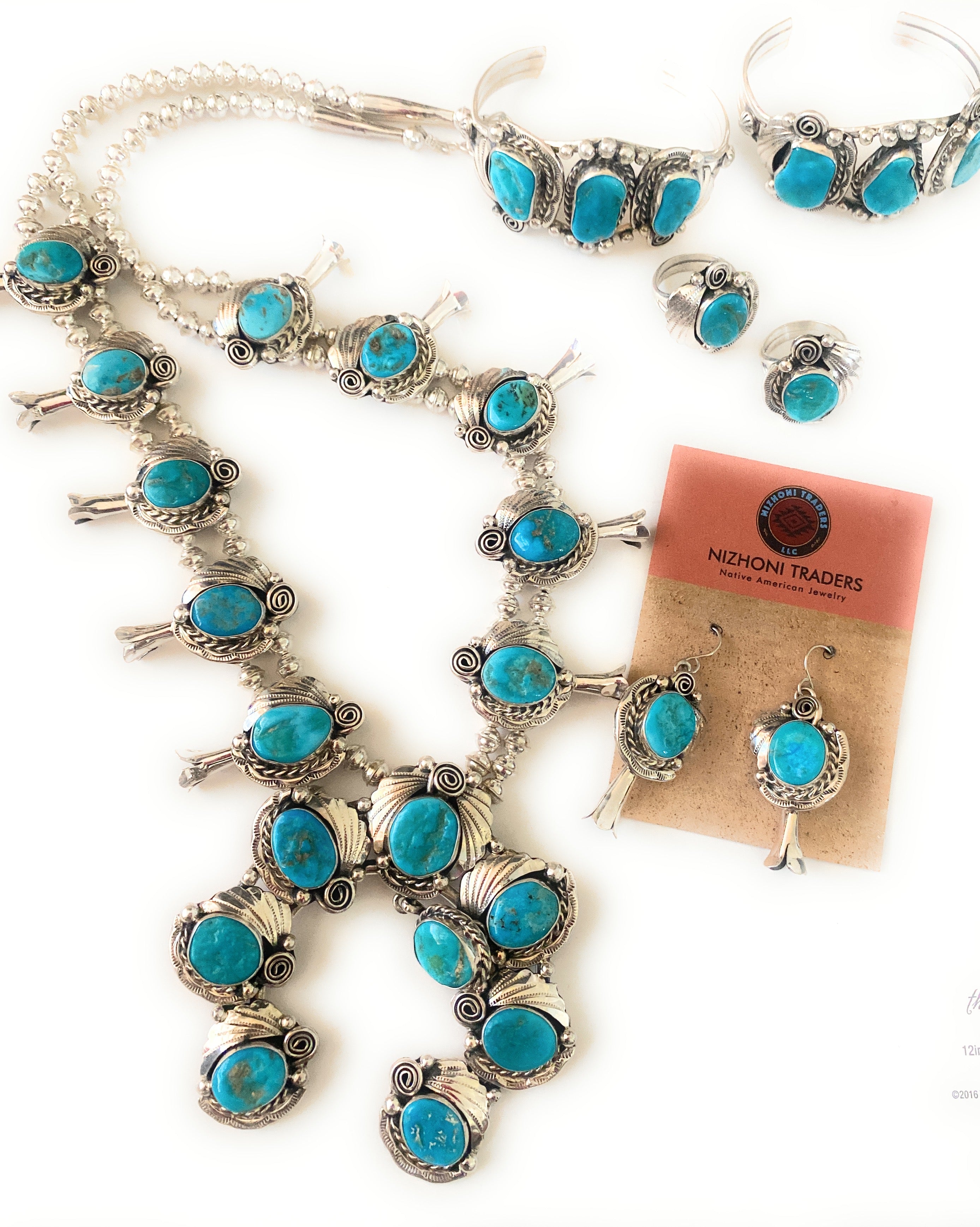 Navajo Kingman Turquoise And Sterling Silver 6 Piece Set