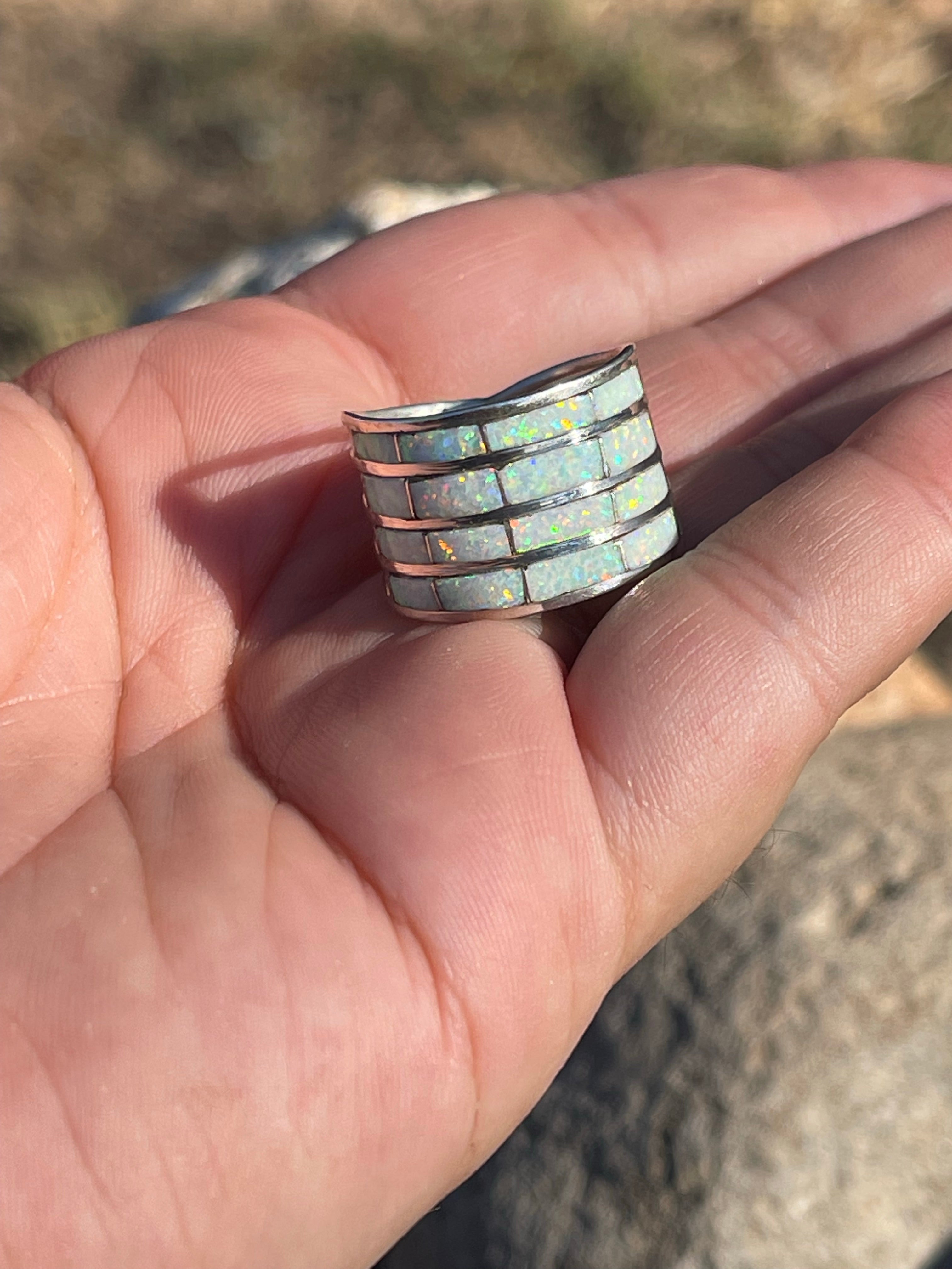 Handcrafted White Fire Opal 4 Row Stacker