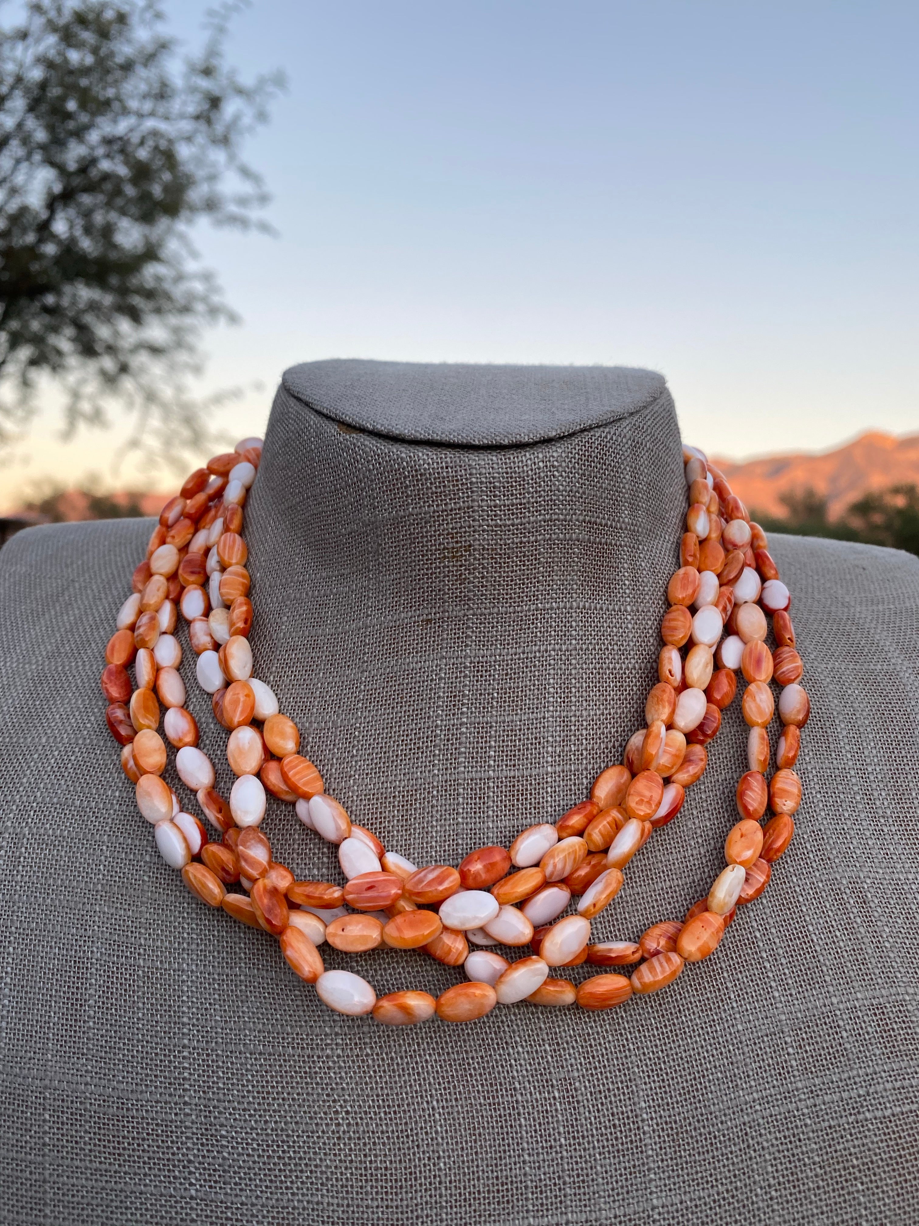 Handcrafted Spiny & Sterling Silver 16 inch Beaded Necklace
