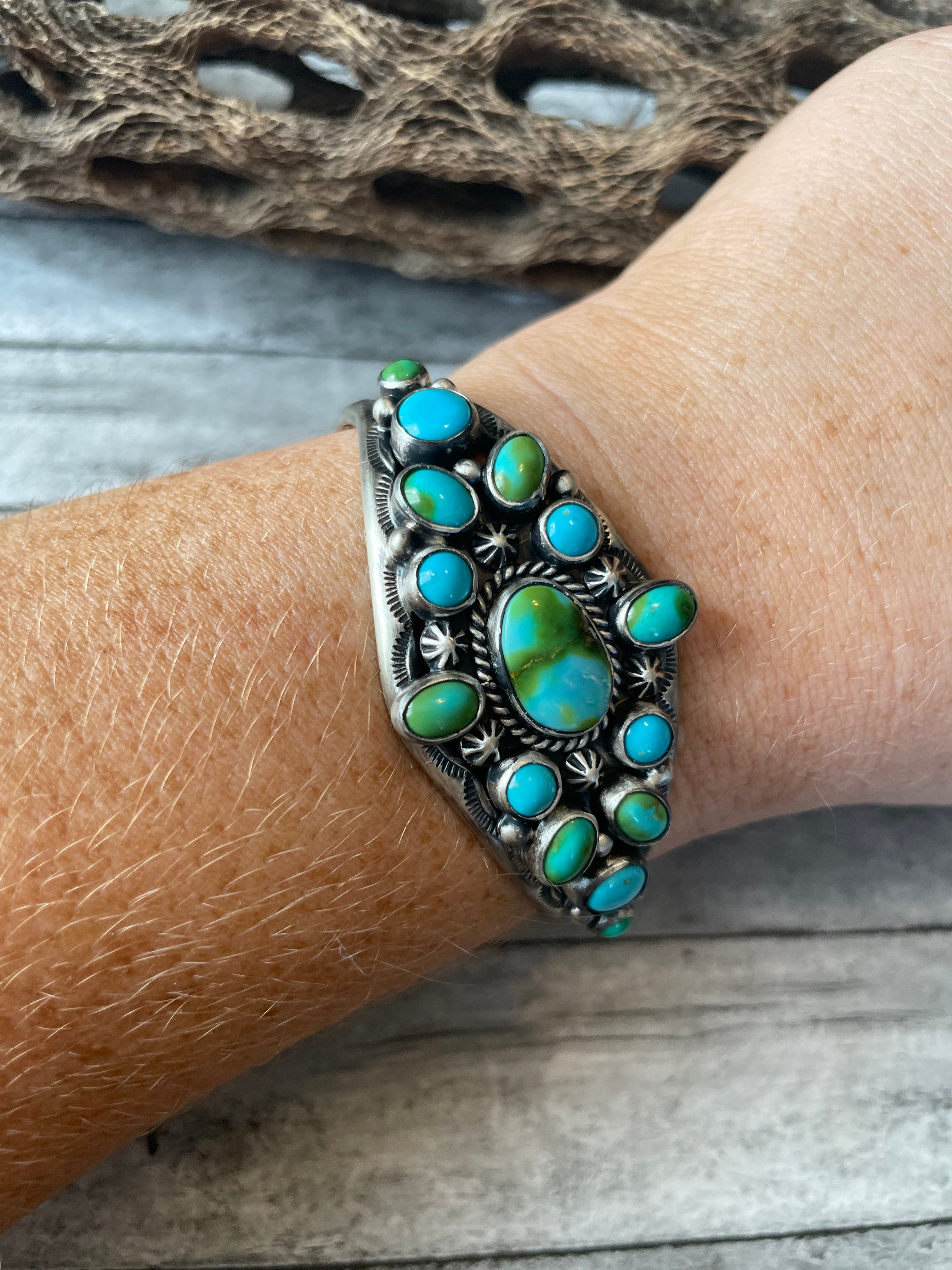 Beautiful Navajo Sterling Sonoran Mountain Turquoise Adjustable Bracelet Cuff /