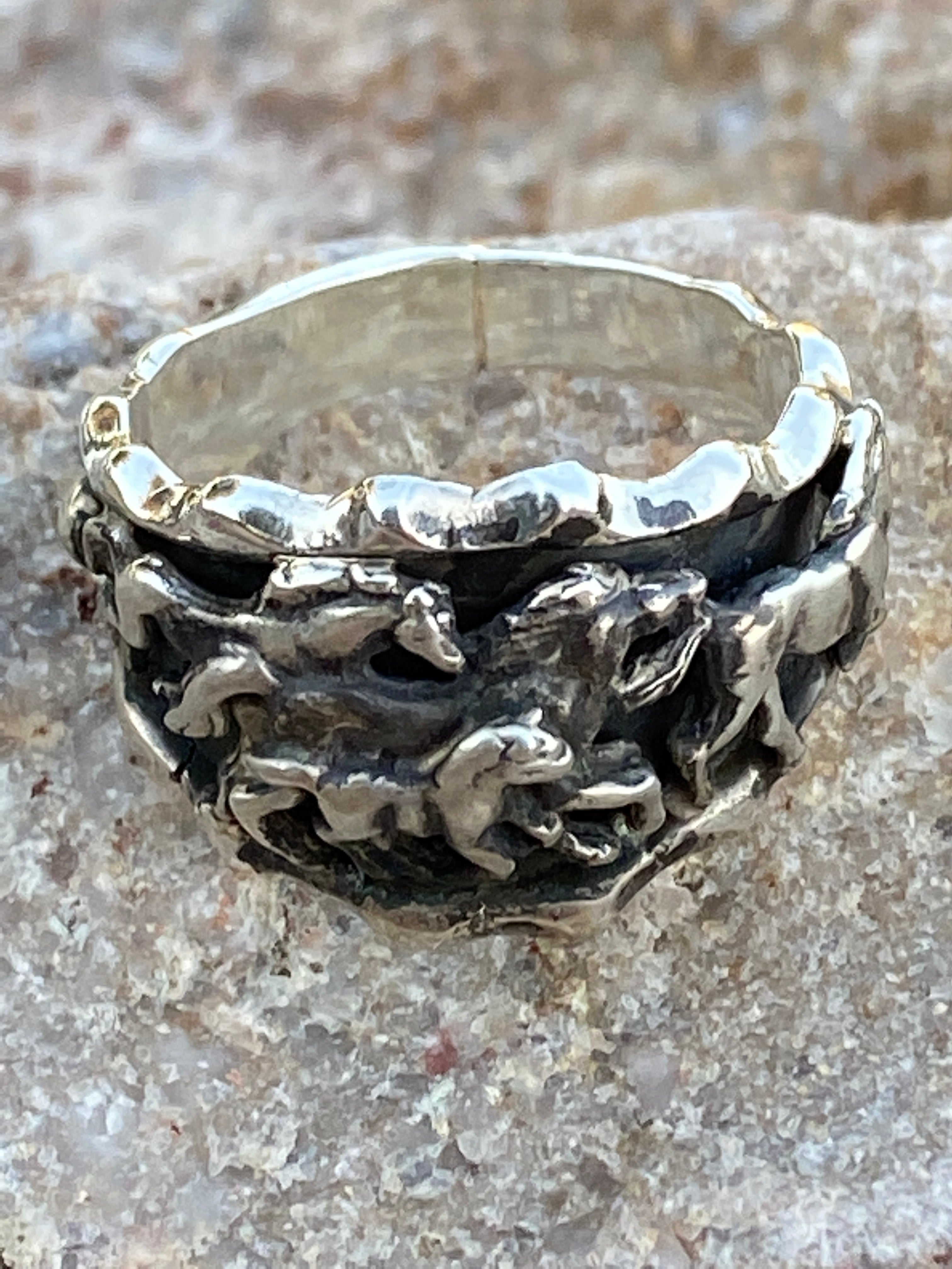 Handcrafted Sterling Running Horses Ring Size 11.5
