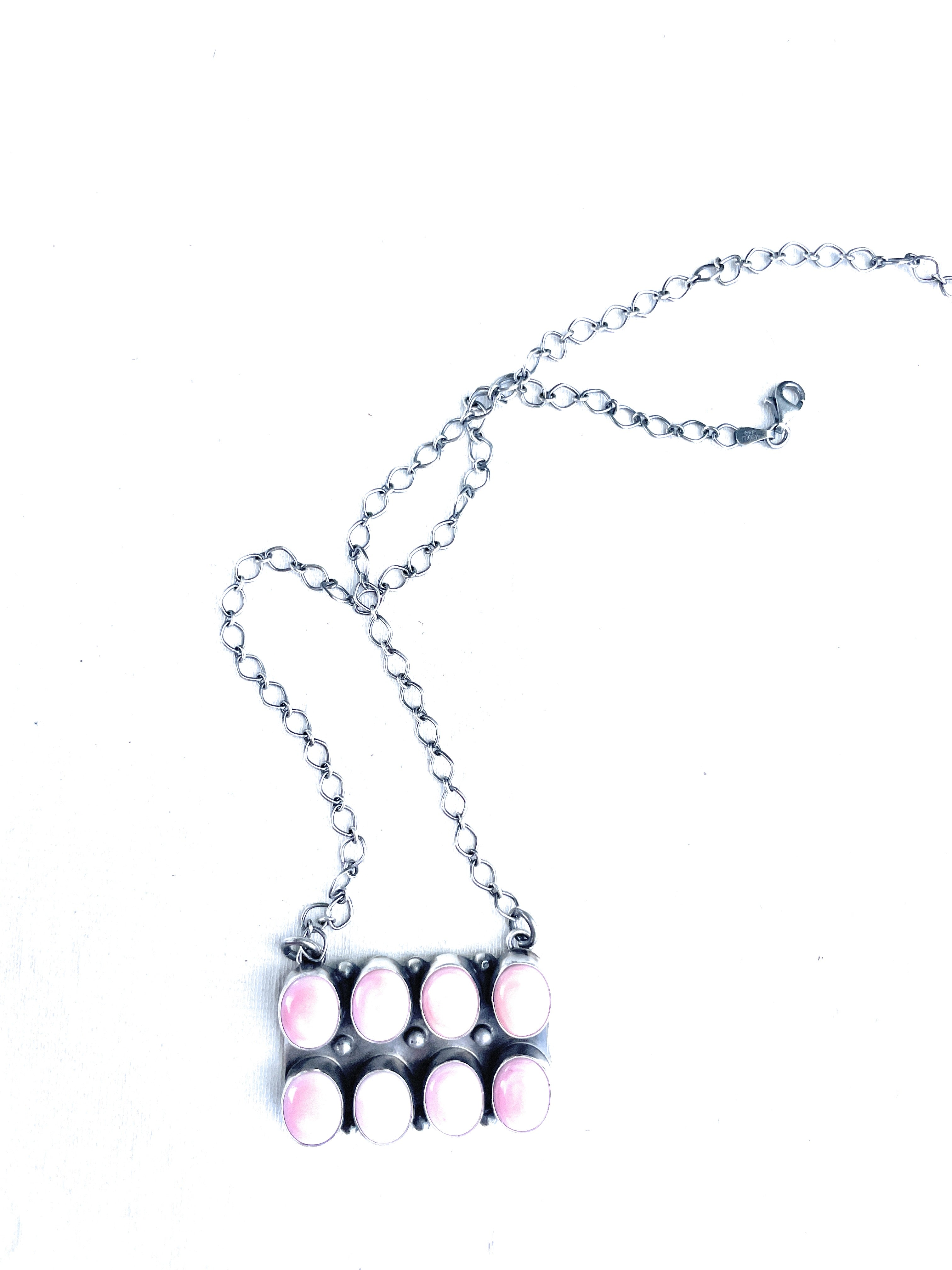 8 Stone Queen Pink Conch Shell And Sterling Silver Necklace Signed