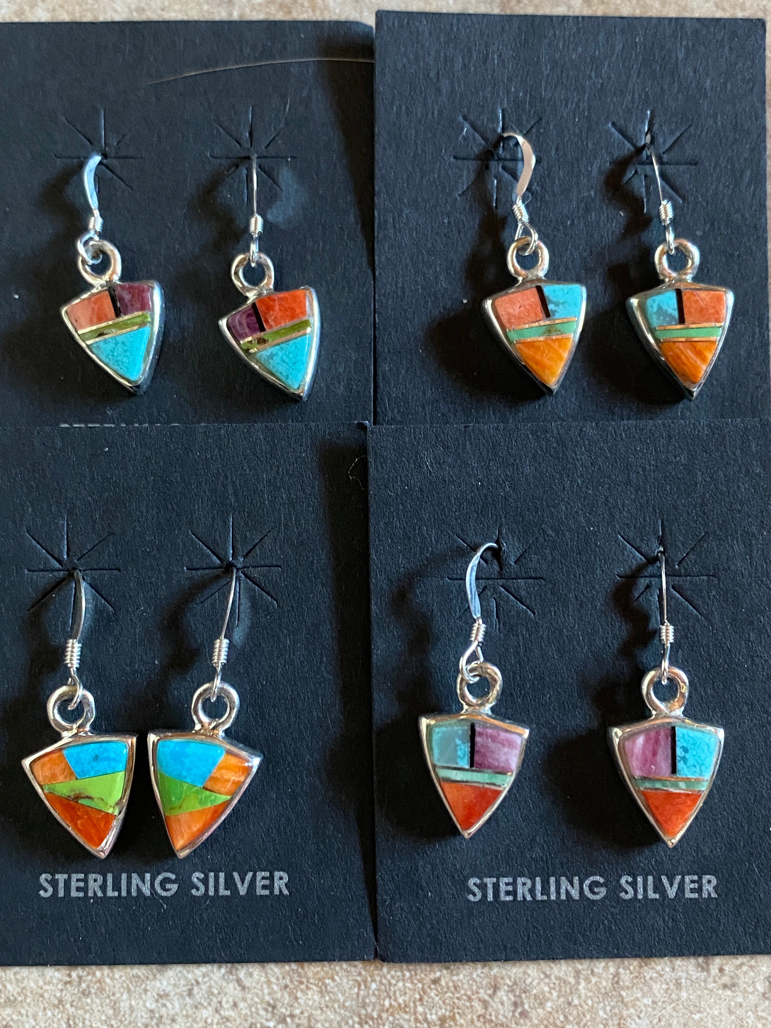 Handcrafted Turquoise Orange Spiny Mini Triangle Drop Earrings