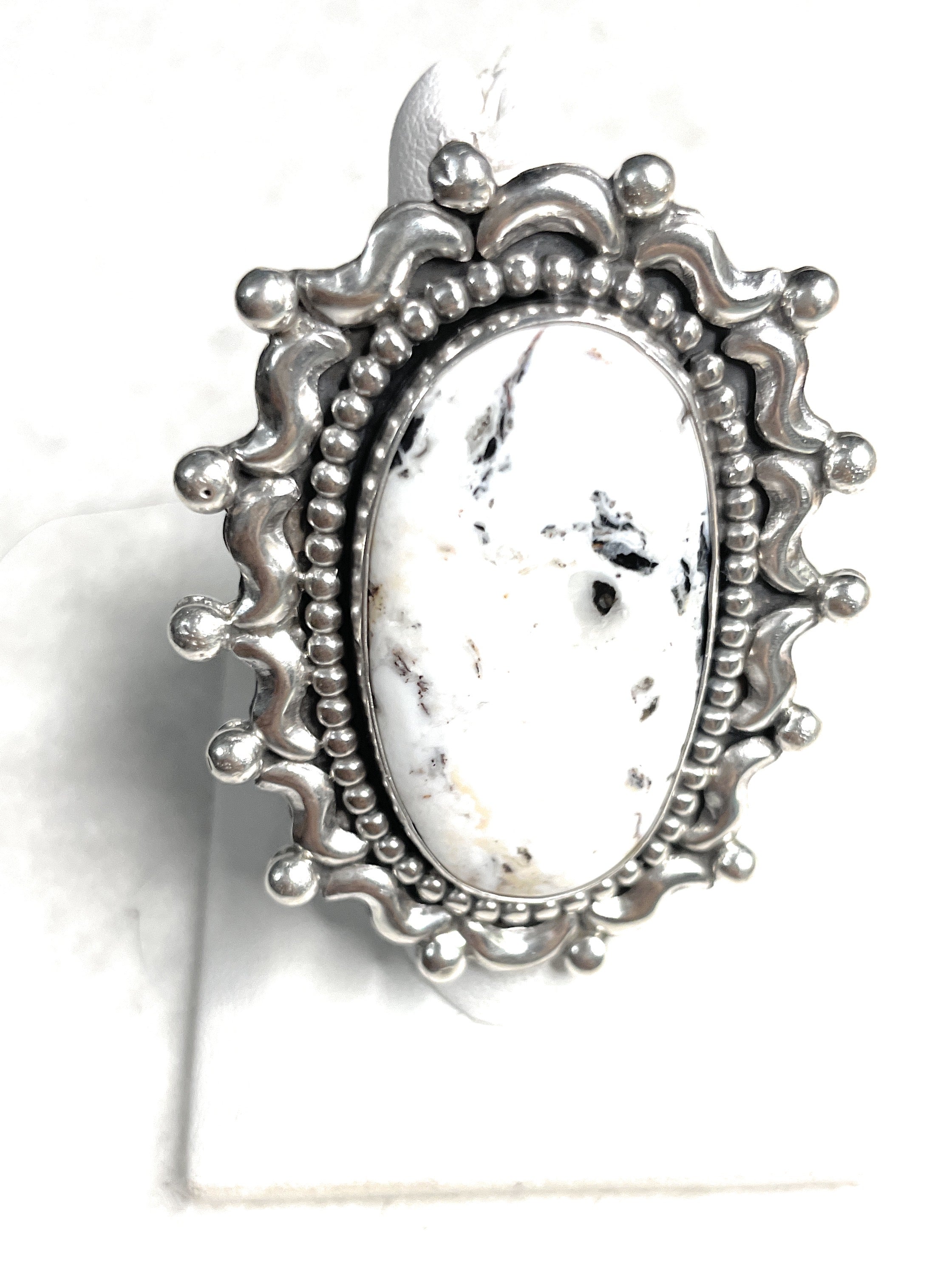 Handcrafted Sterling Silver & White Buffalo Adjustable Ring Signed