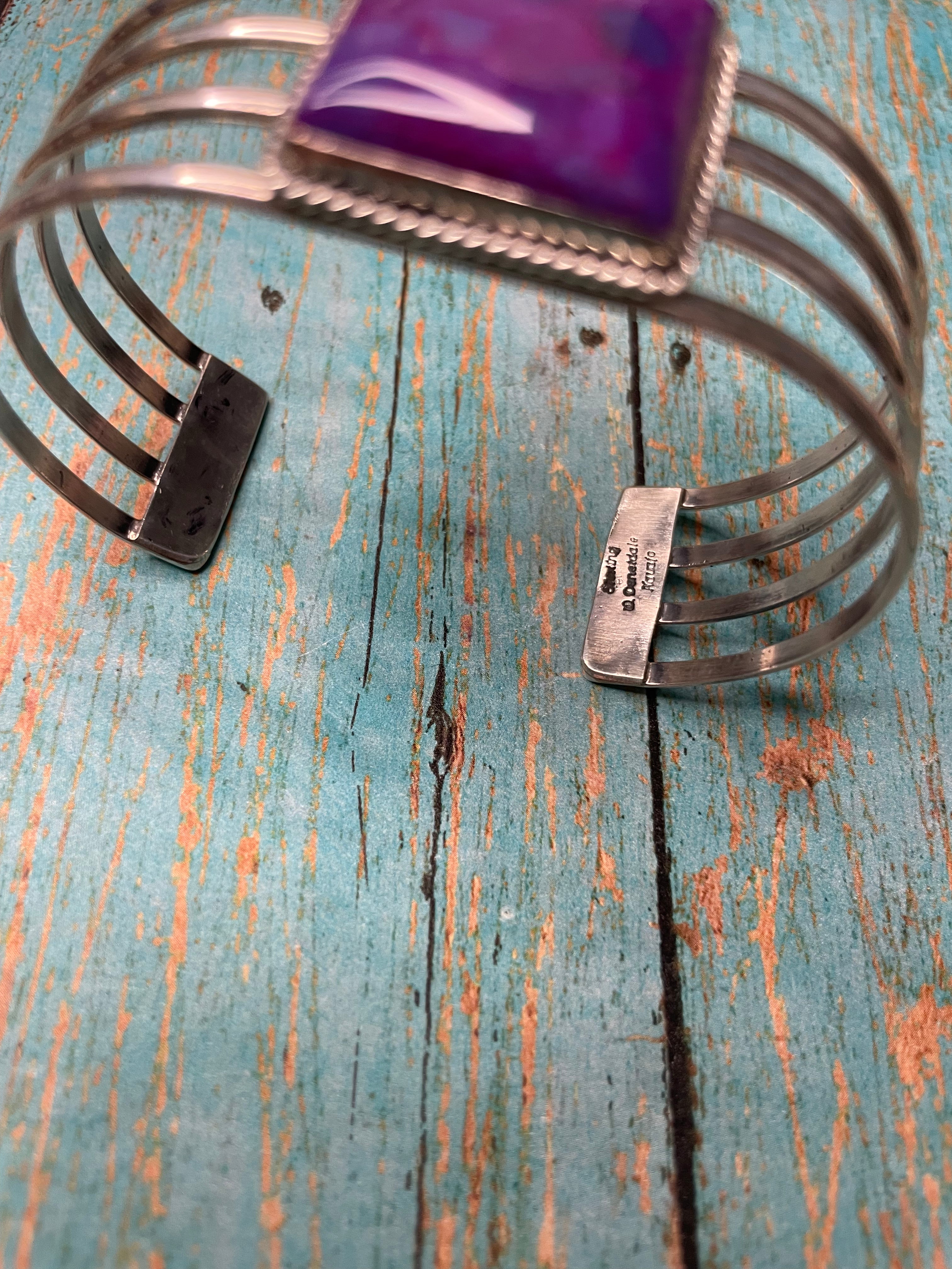 Handcrafted Purple Kingman Turquoise & Sterling Silver Cuff Bracelet Signed