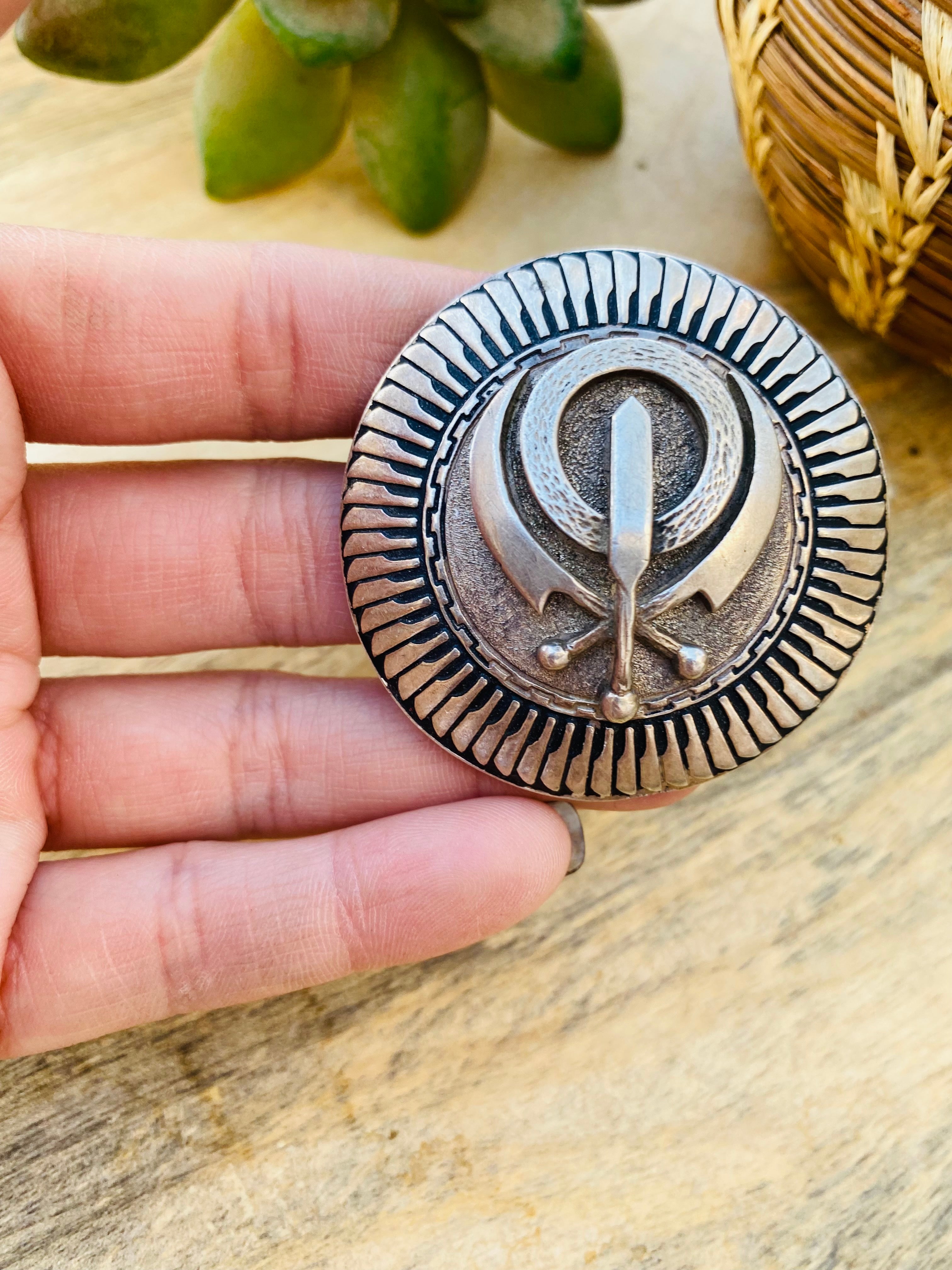 Handcrafted Vintage Hand Stamped Sterling Silver Pin/Pendant