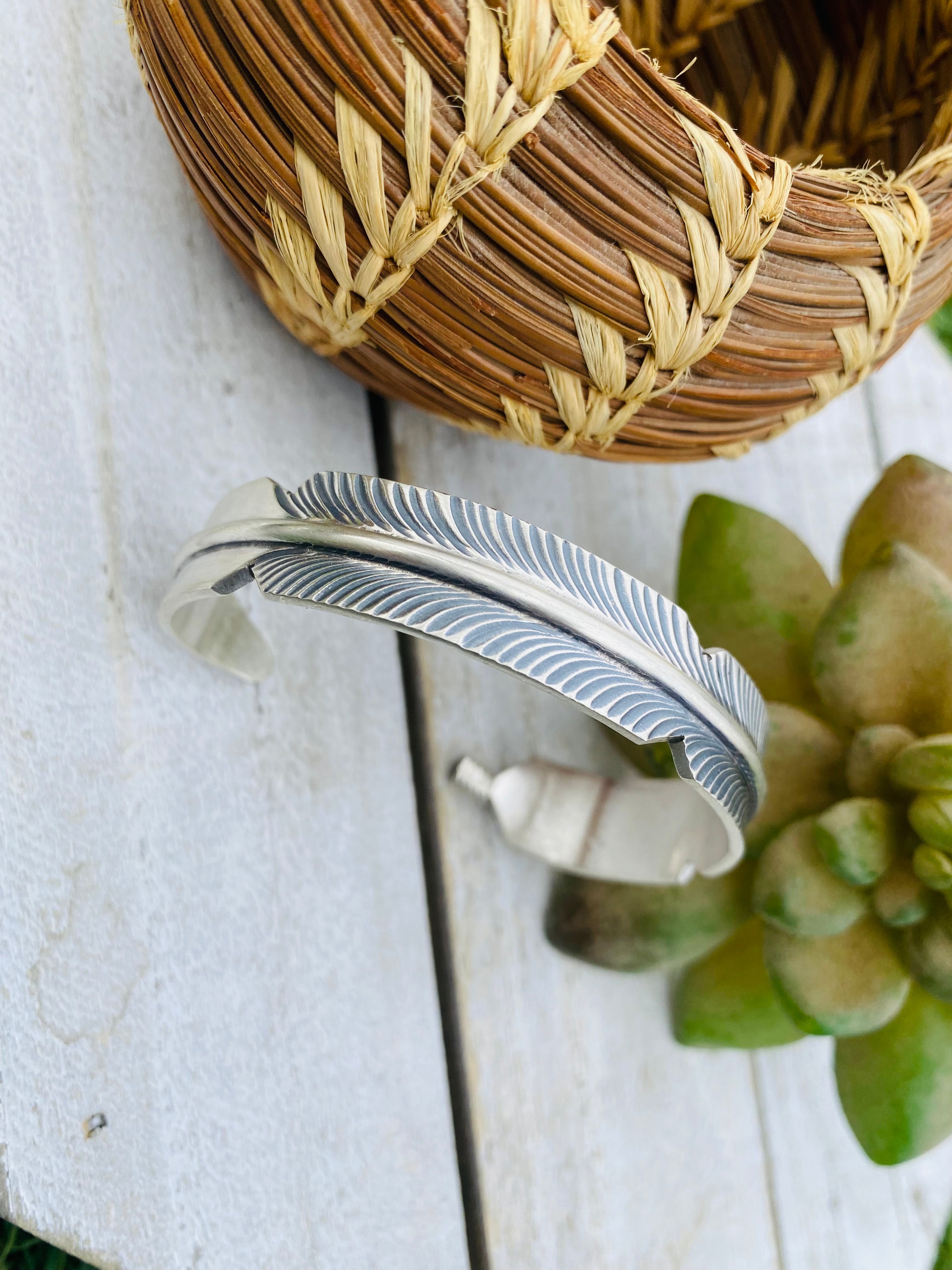 Handcrafted Sterling Silver Hand Crafted Feather Cuff Bracelet