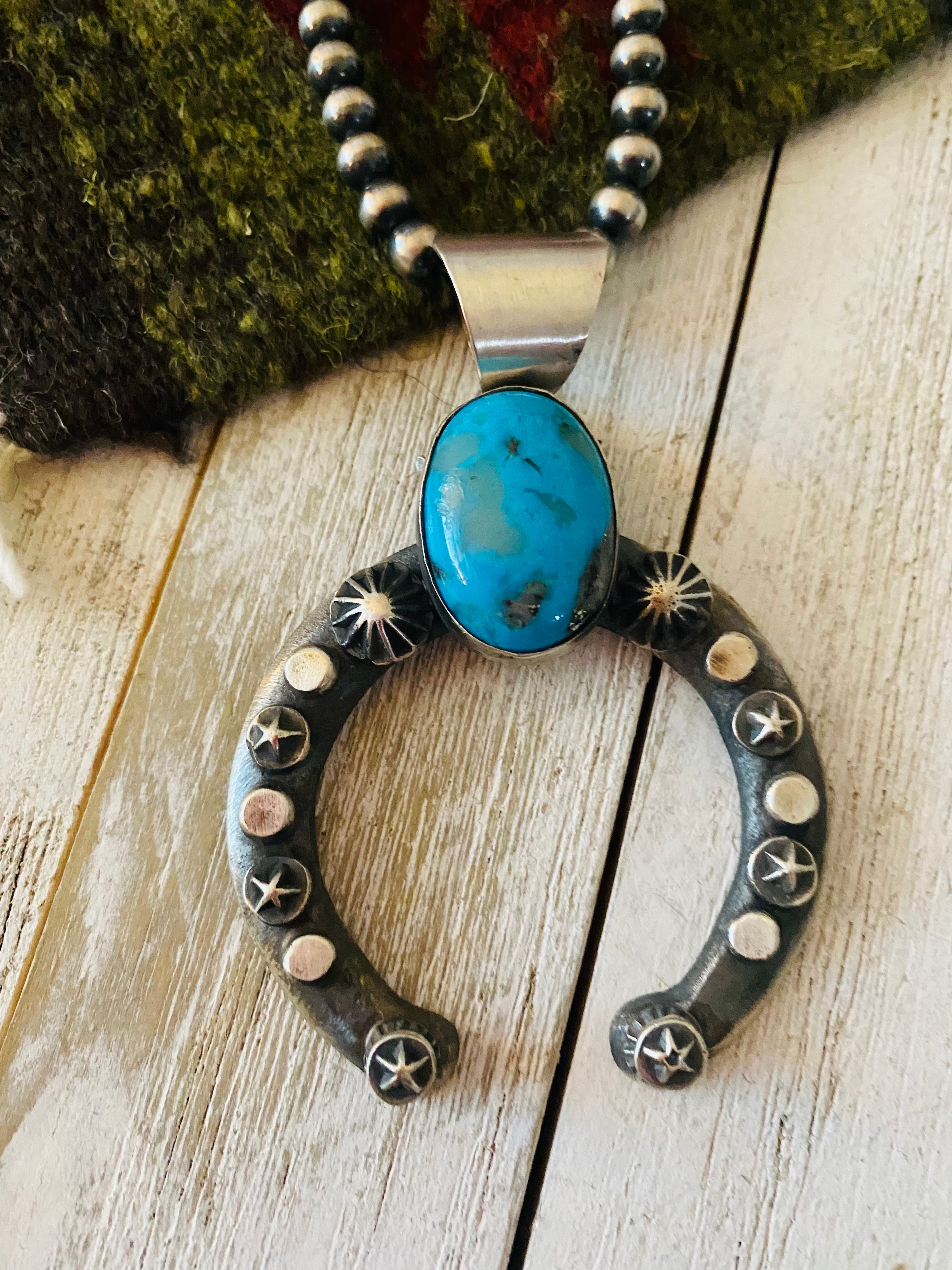 Handcrafted Sterling Silver & Turquoise Naja Pendant By Chimney Butte