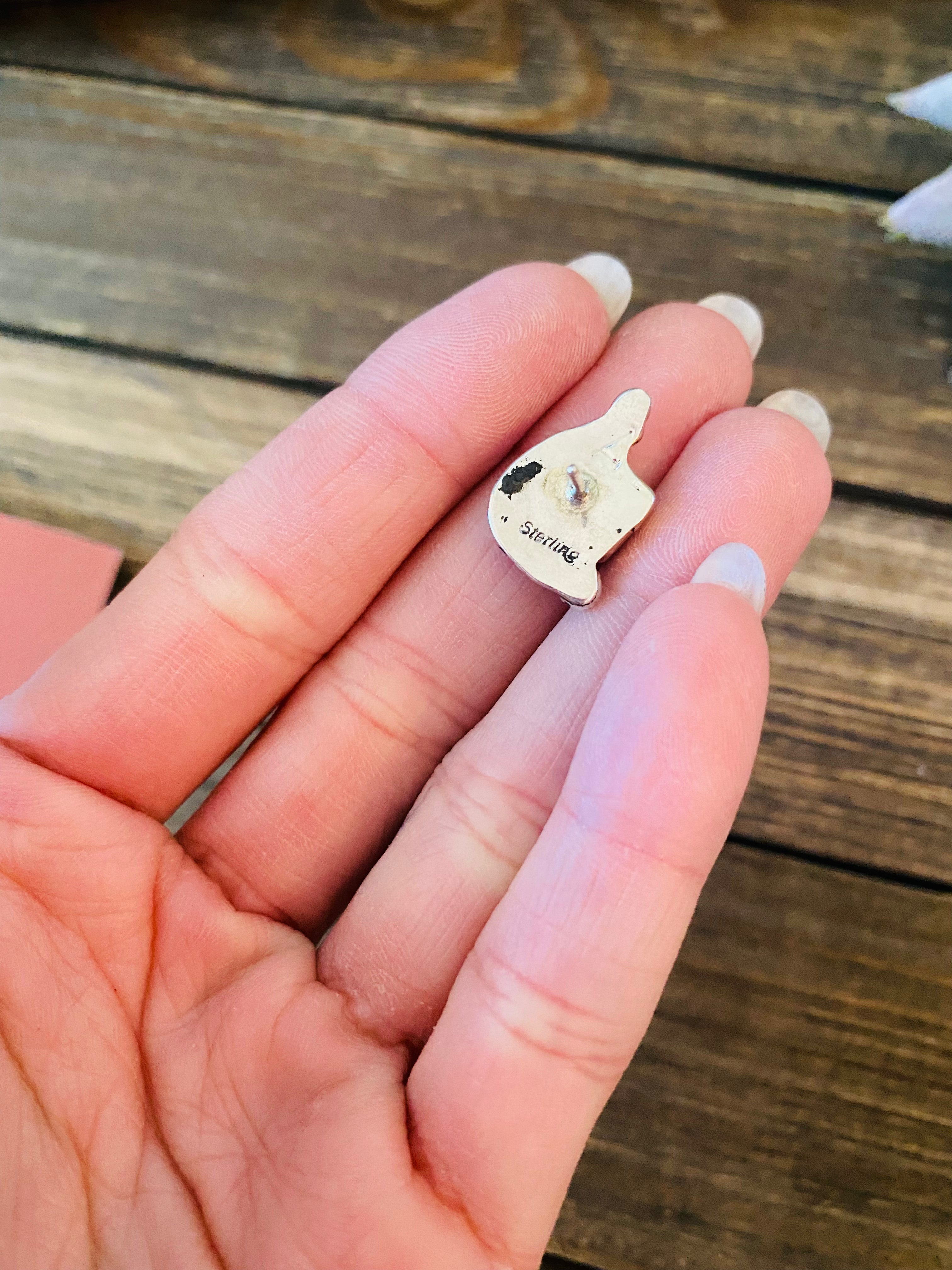 Handcrafted Sterling Silver & Turquoise Feather Stud Earrings Signed