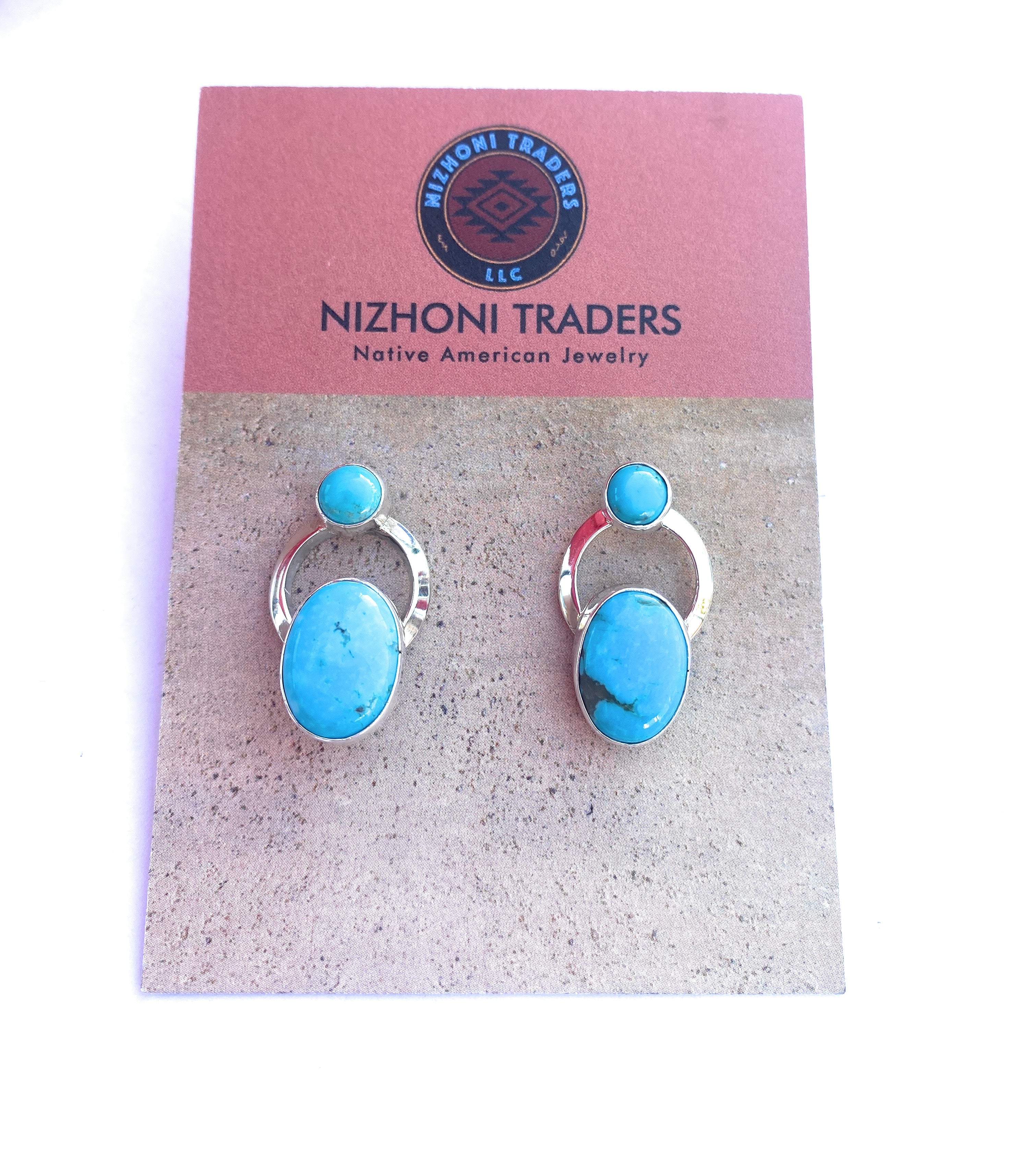 Handcrafted Kingman Turquoise & Sterling Silver Post Earrings Signed