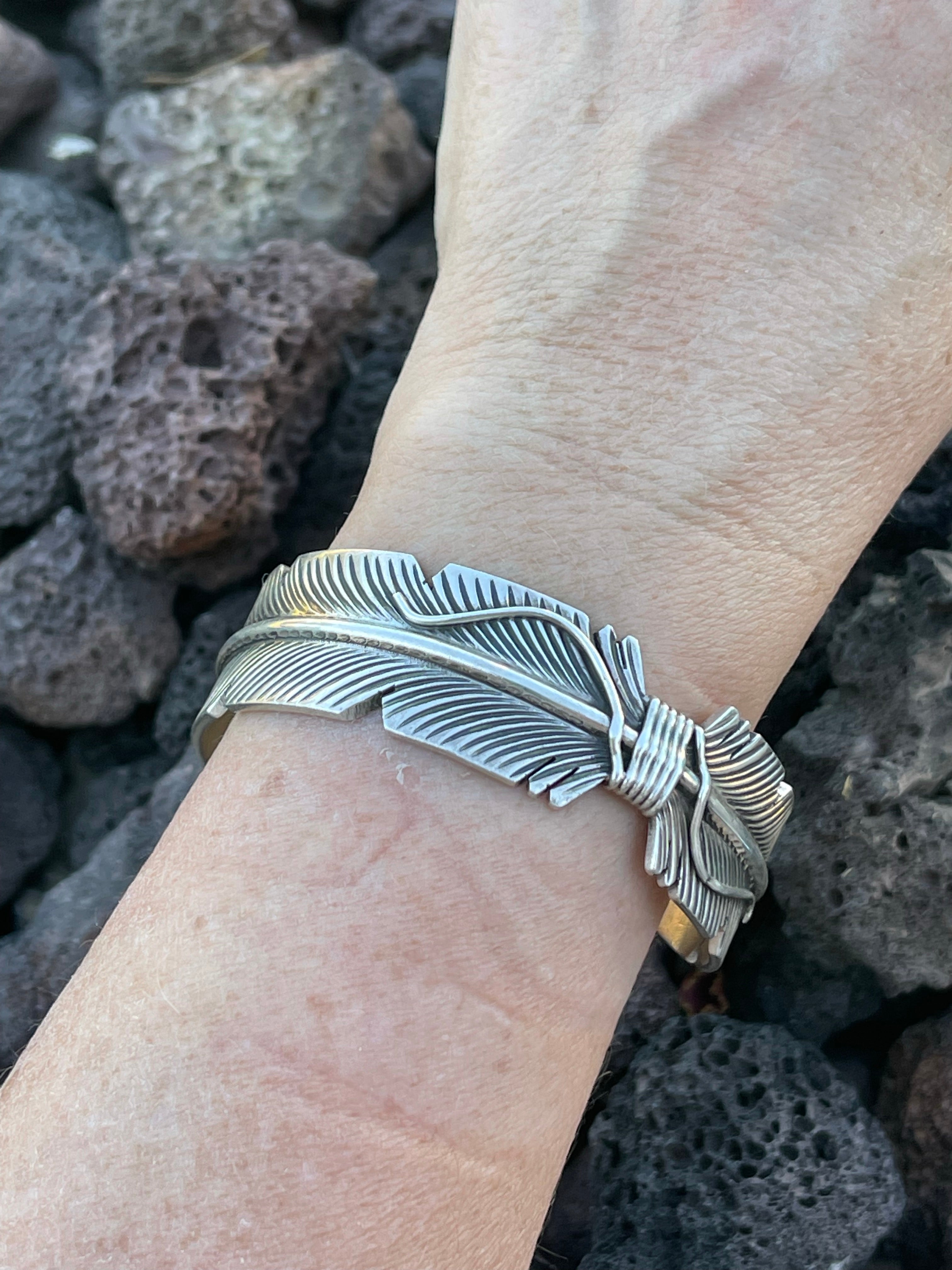 Handcrafted Sterling Silver Feather Bracelet Cuff