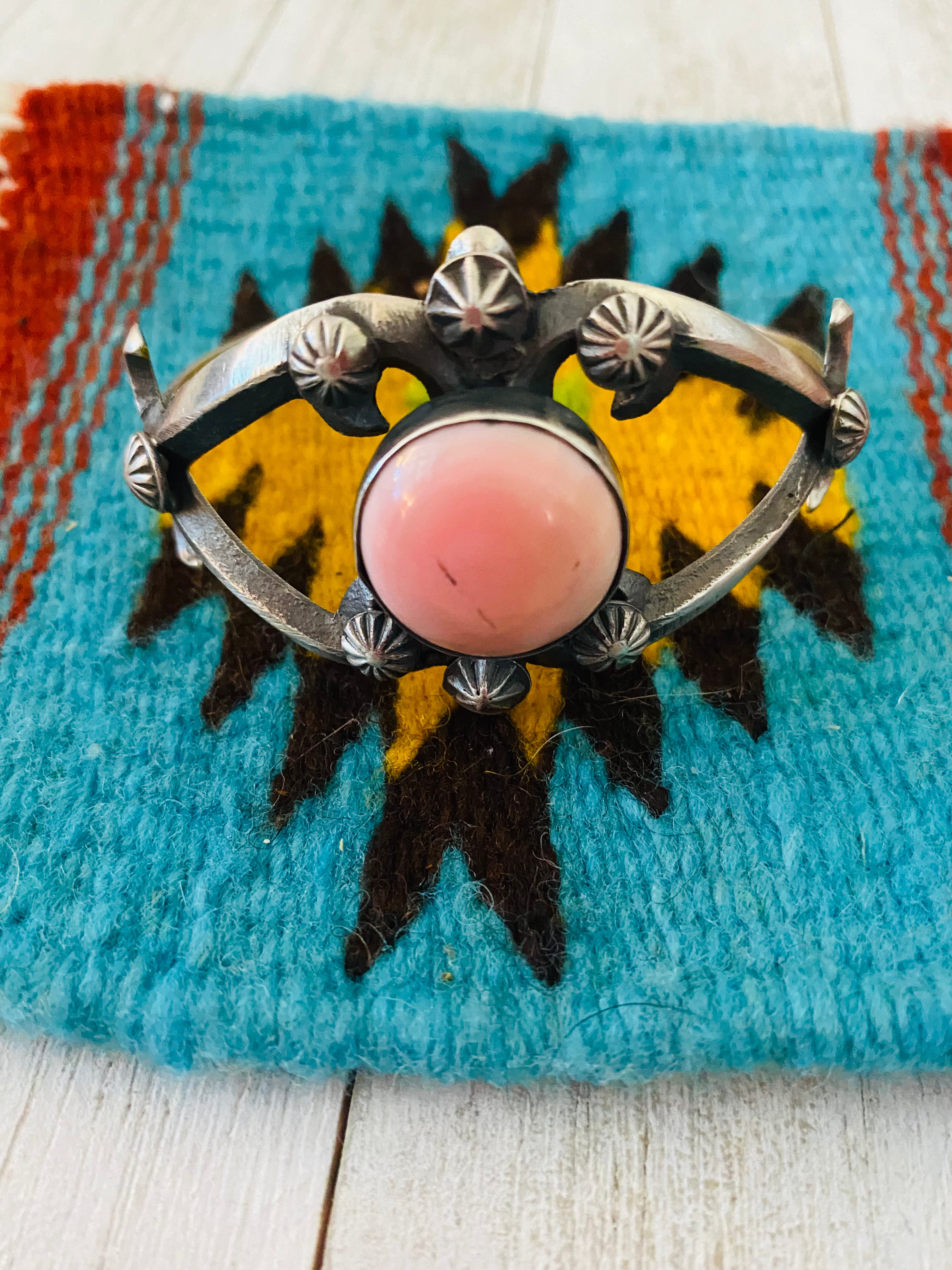 Handcrafted Queen Pink Conch Shell & Sterling Silver Cuff Bracelet By Chimney Butte /