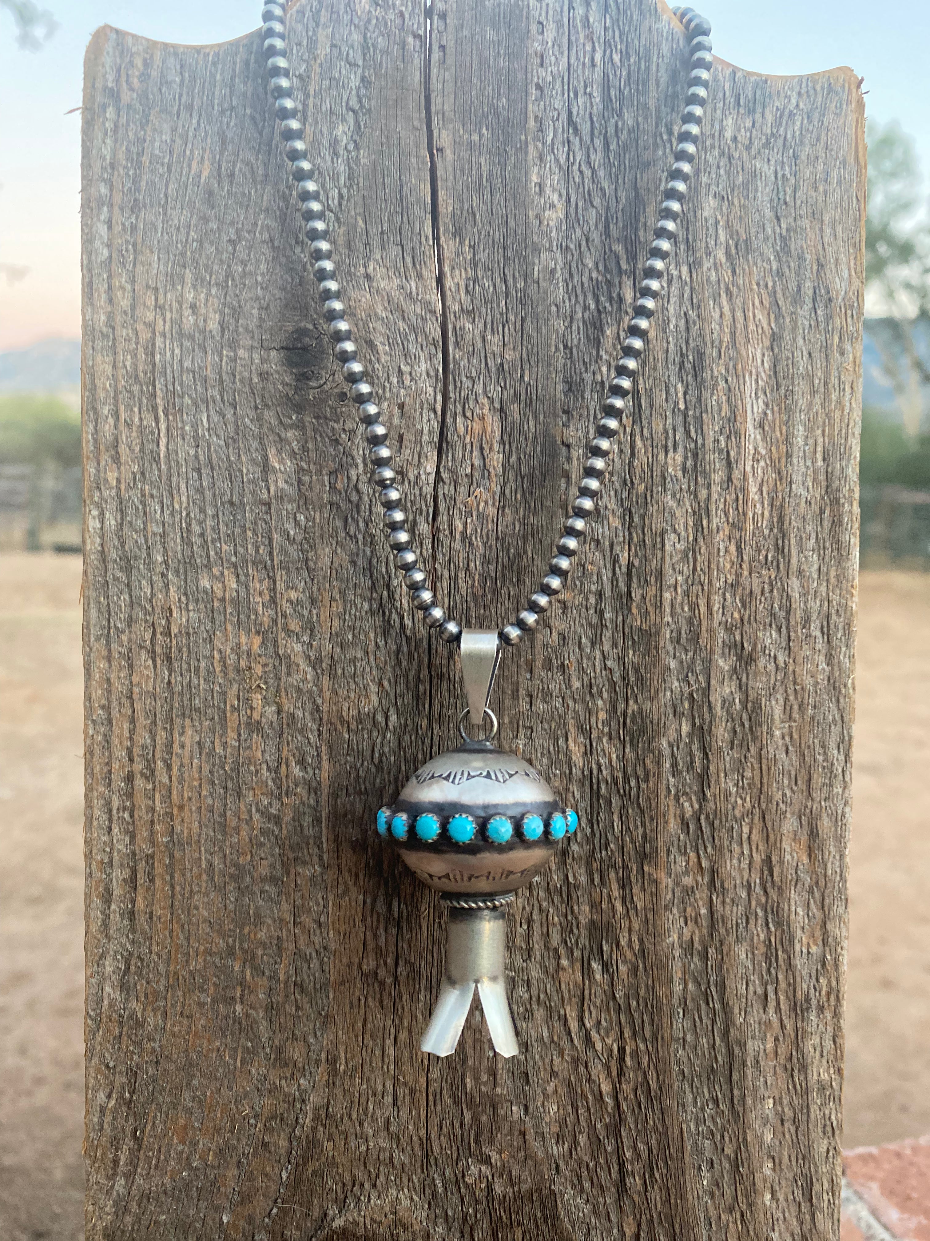 Handcrafted Sterling Silver & Turquoise Blossom Pendant Signed