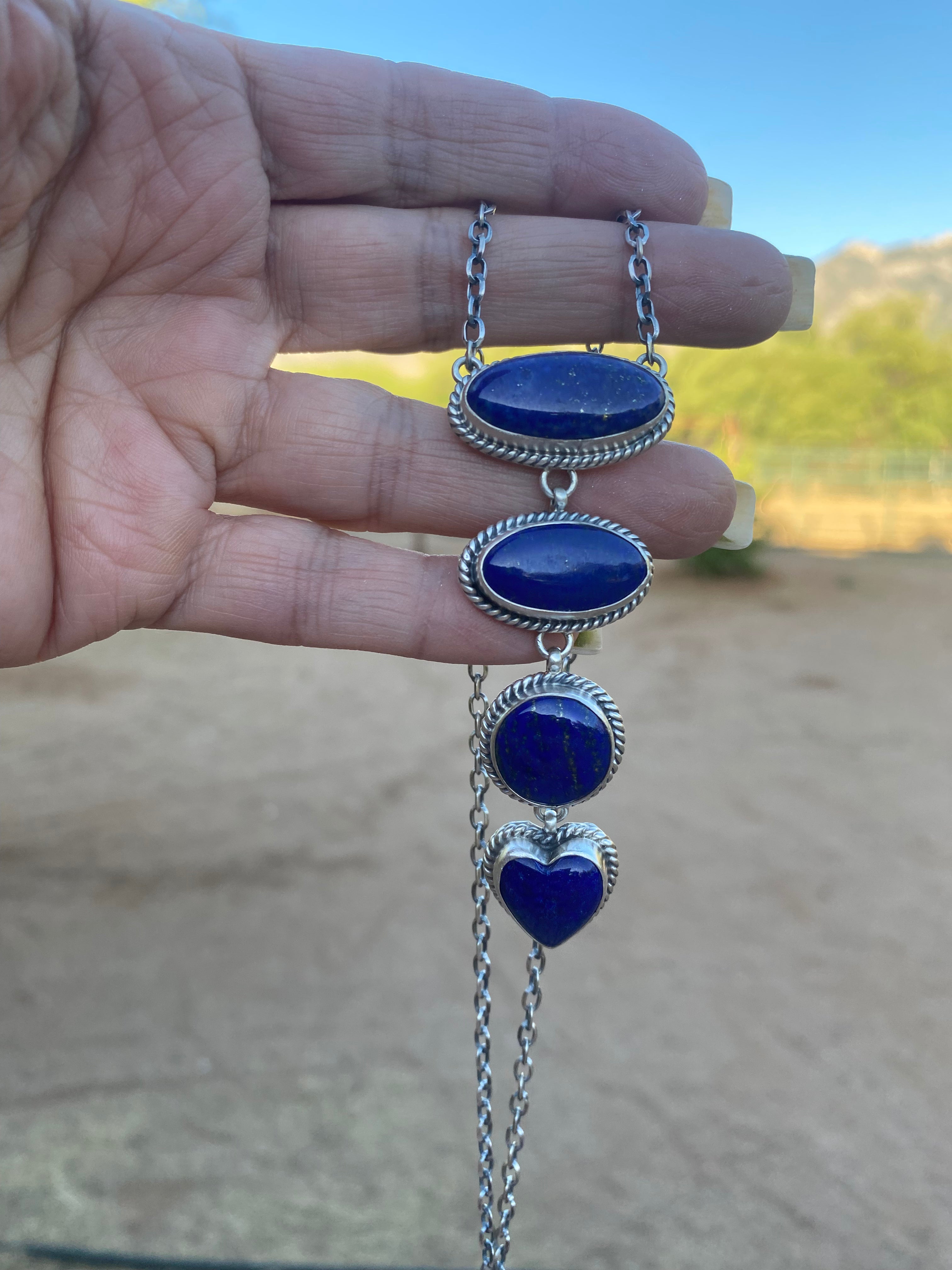 Handcrafted Sterling Silver & Lapis Drop Necklace
