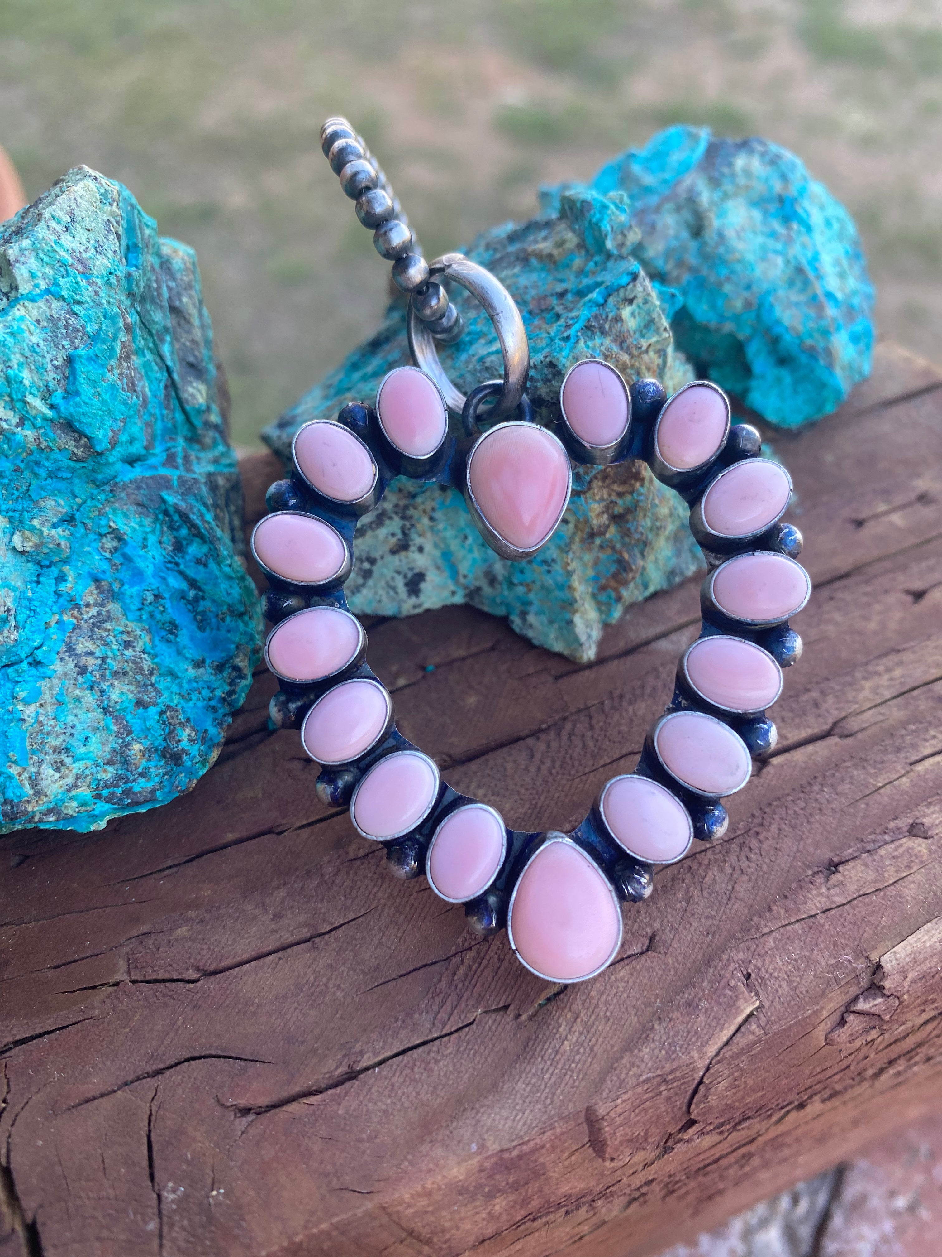 Handcrafted Heart Queen Pink Conch & Sterling Silver Pendant Signed