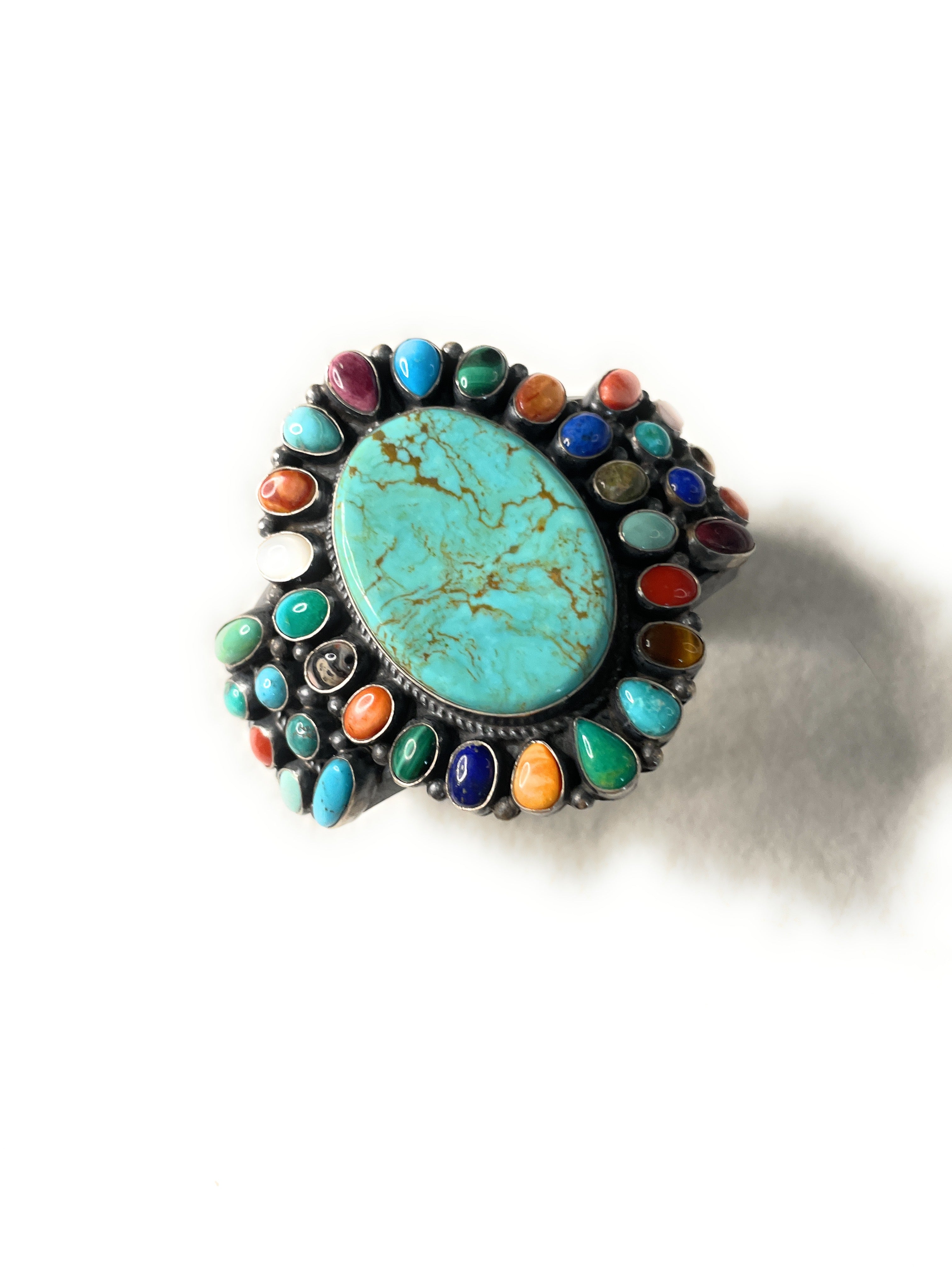 Anthony Skeets Handcrafted Multi Stone & Sterling Silver Cuff Bracelet Signed