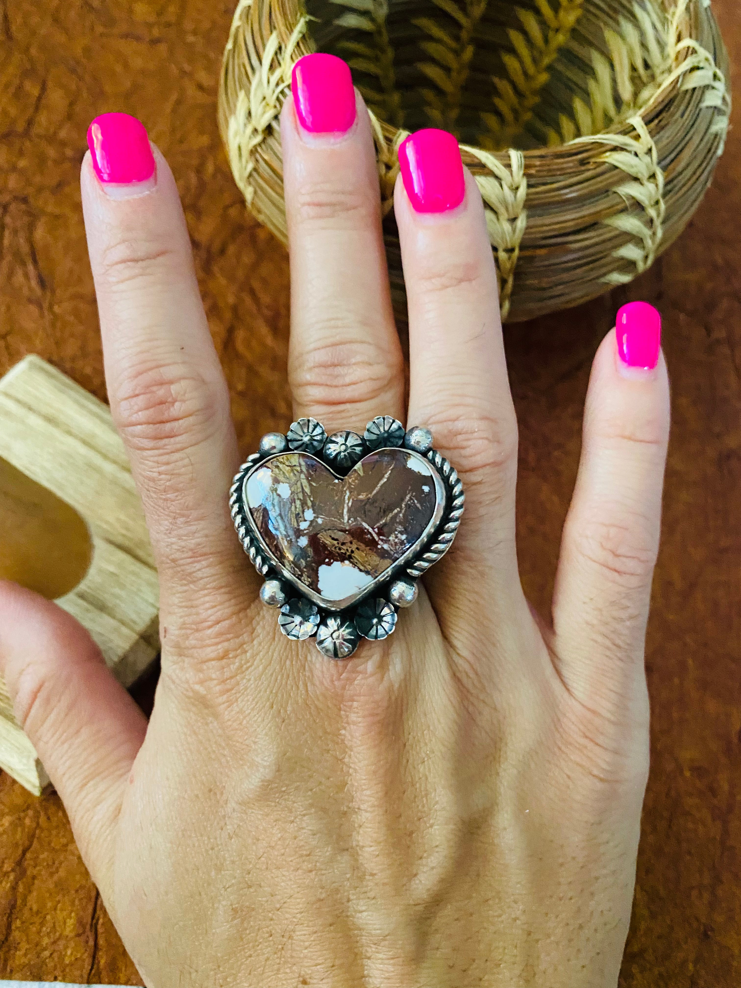 Handcrafted Wild Horse And Sterling Silver Heart Ring
