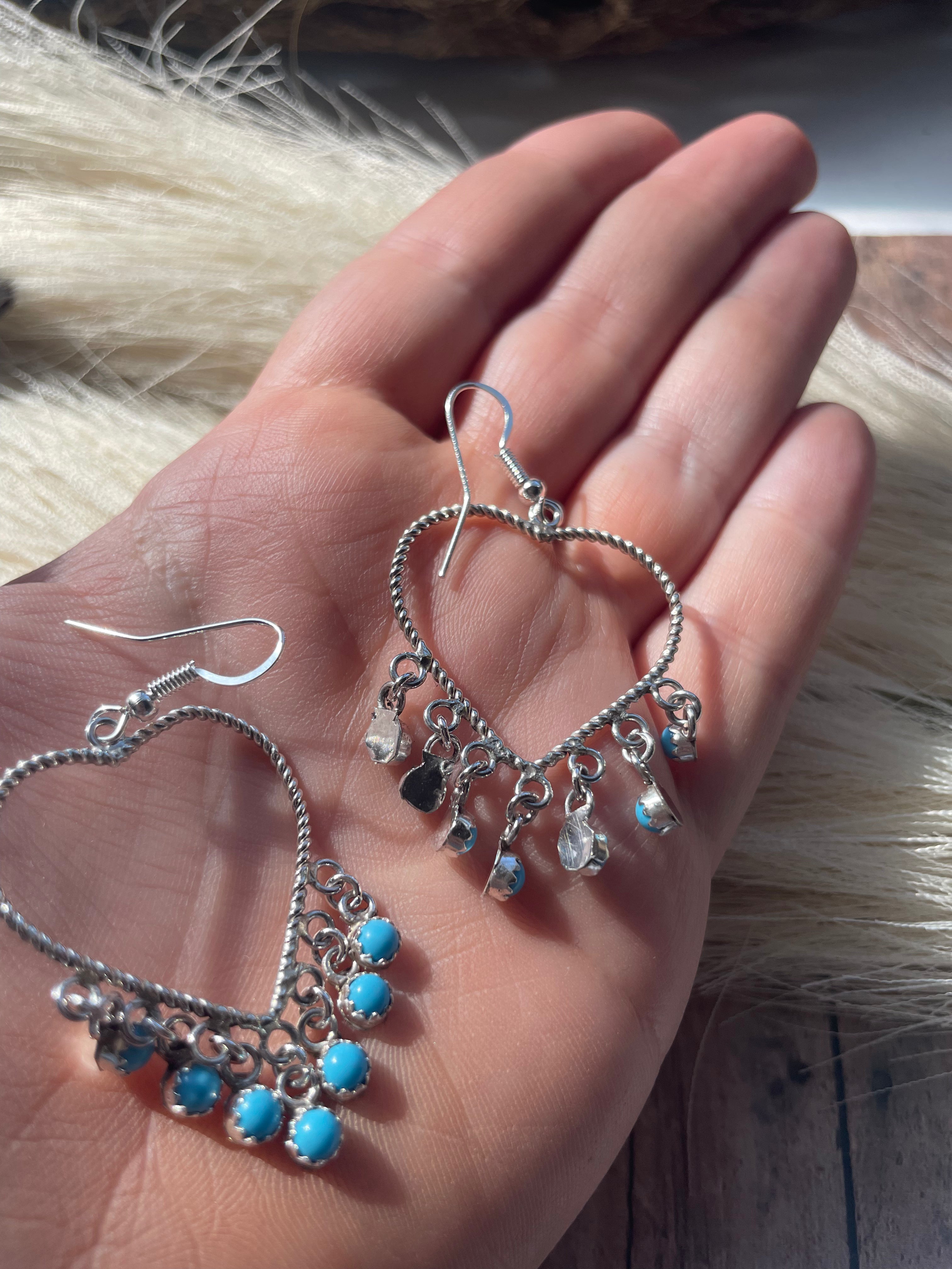 Sterling Silver Turquoise Heart Dangle Earrings
