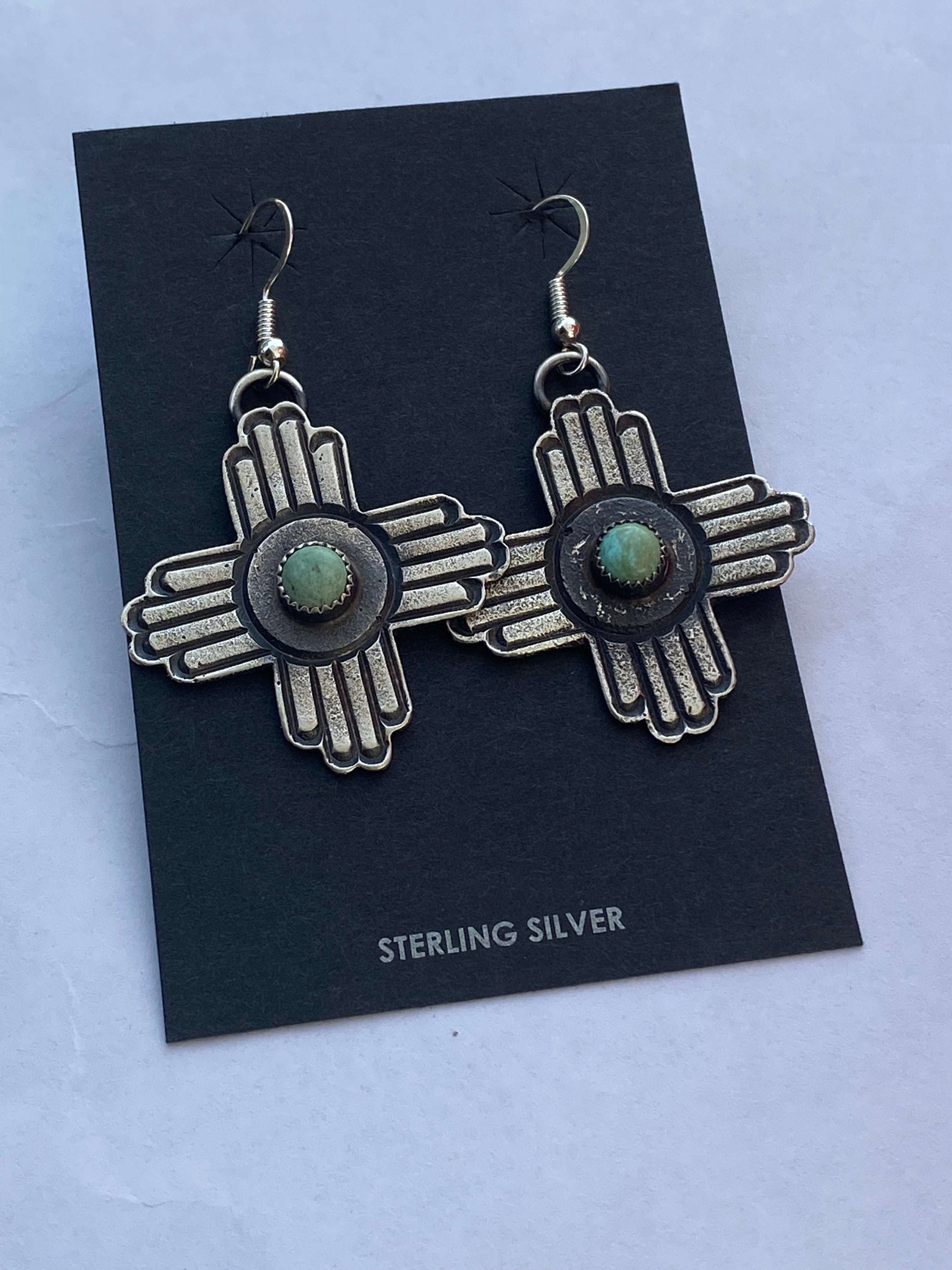 Handcrafted Turquoise & Sterling Silver Zia Dangle Earrings By Kevin Billah