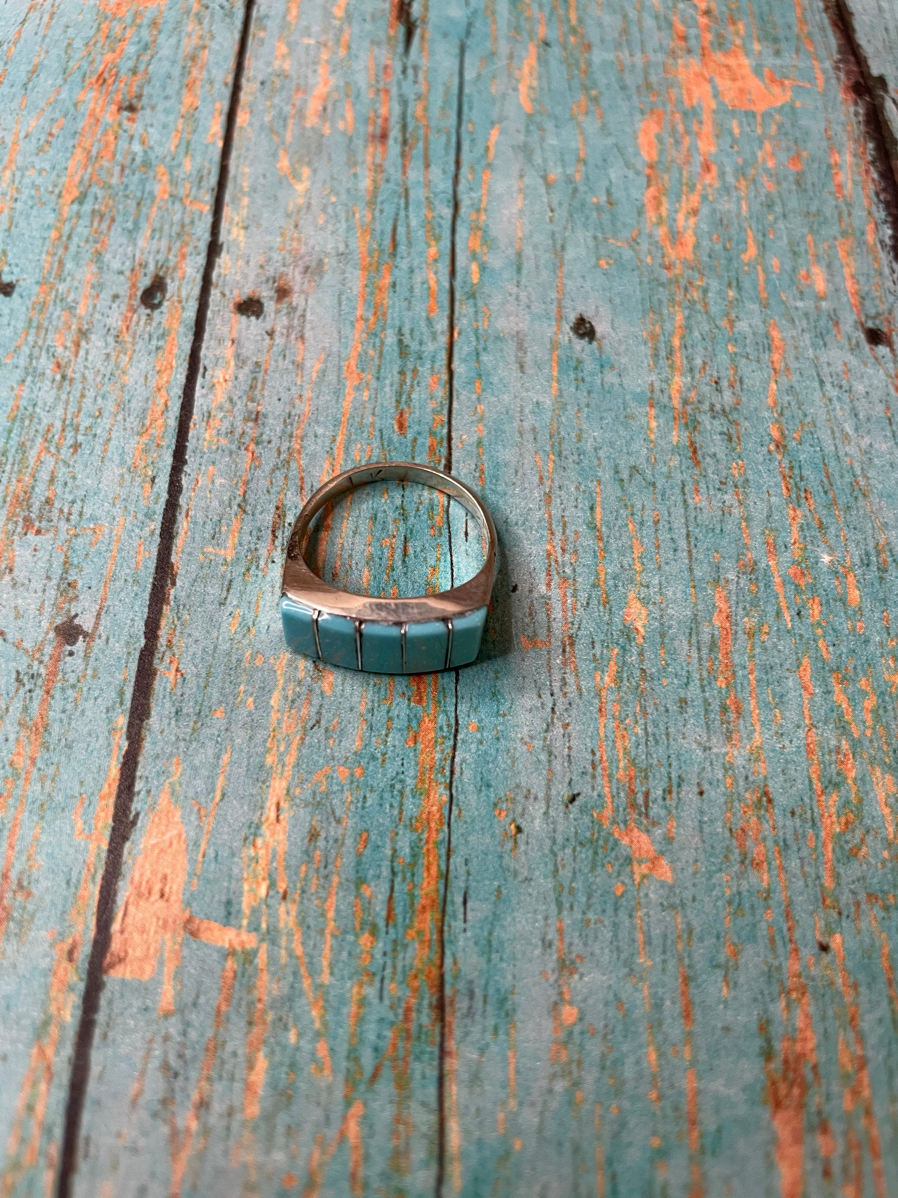 Handcrafted 5 Stone Inlay Turquoise & Sterling Silver Ring Signed