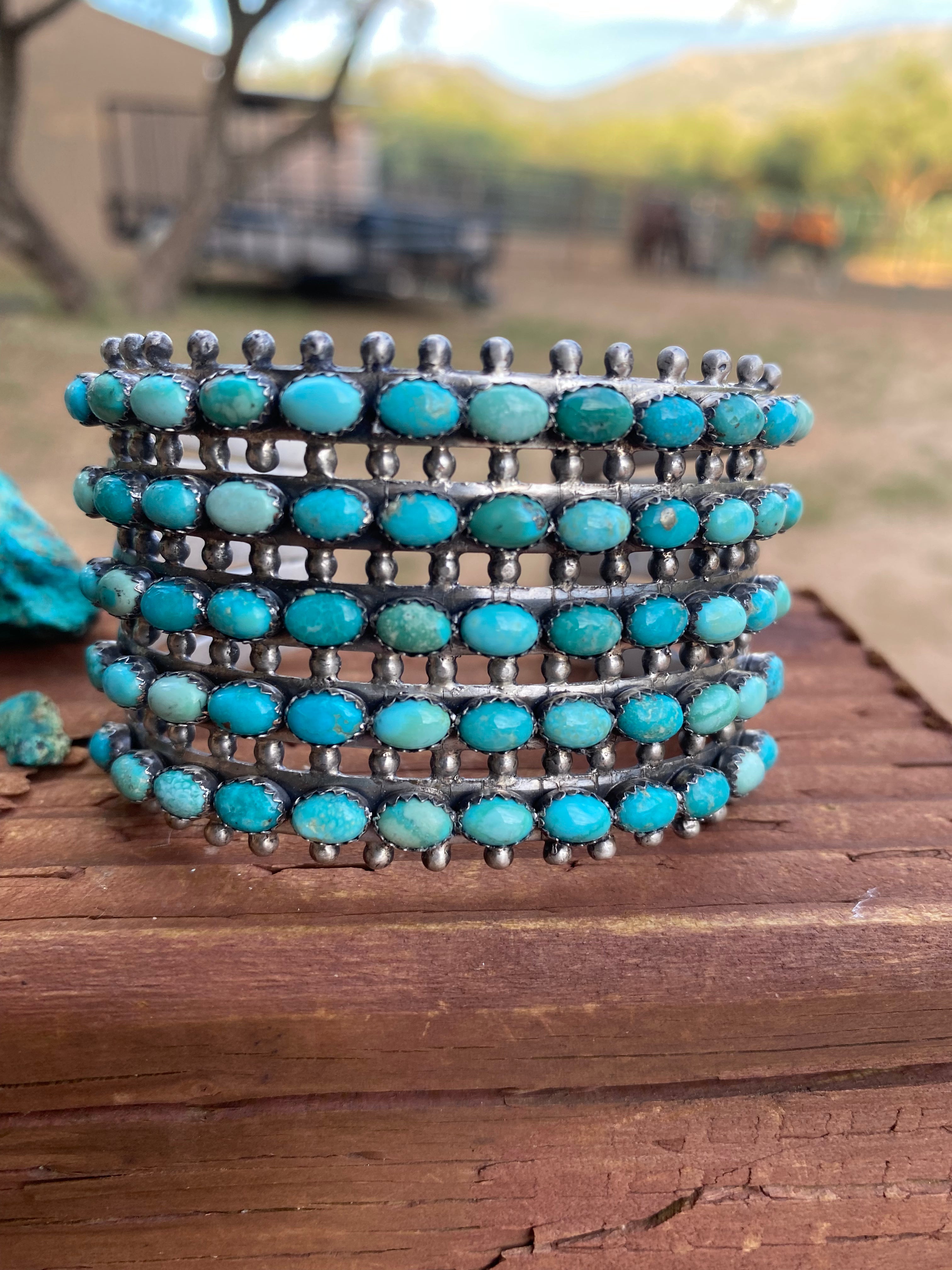 Mark Yazzie Navajo Sterling Silver & Carico Lake Turquoise Cuff Bracelet Signed /