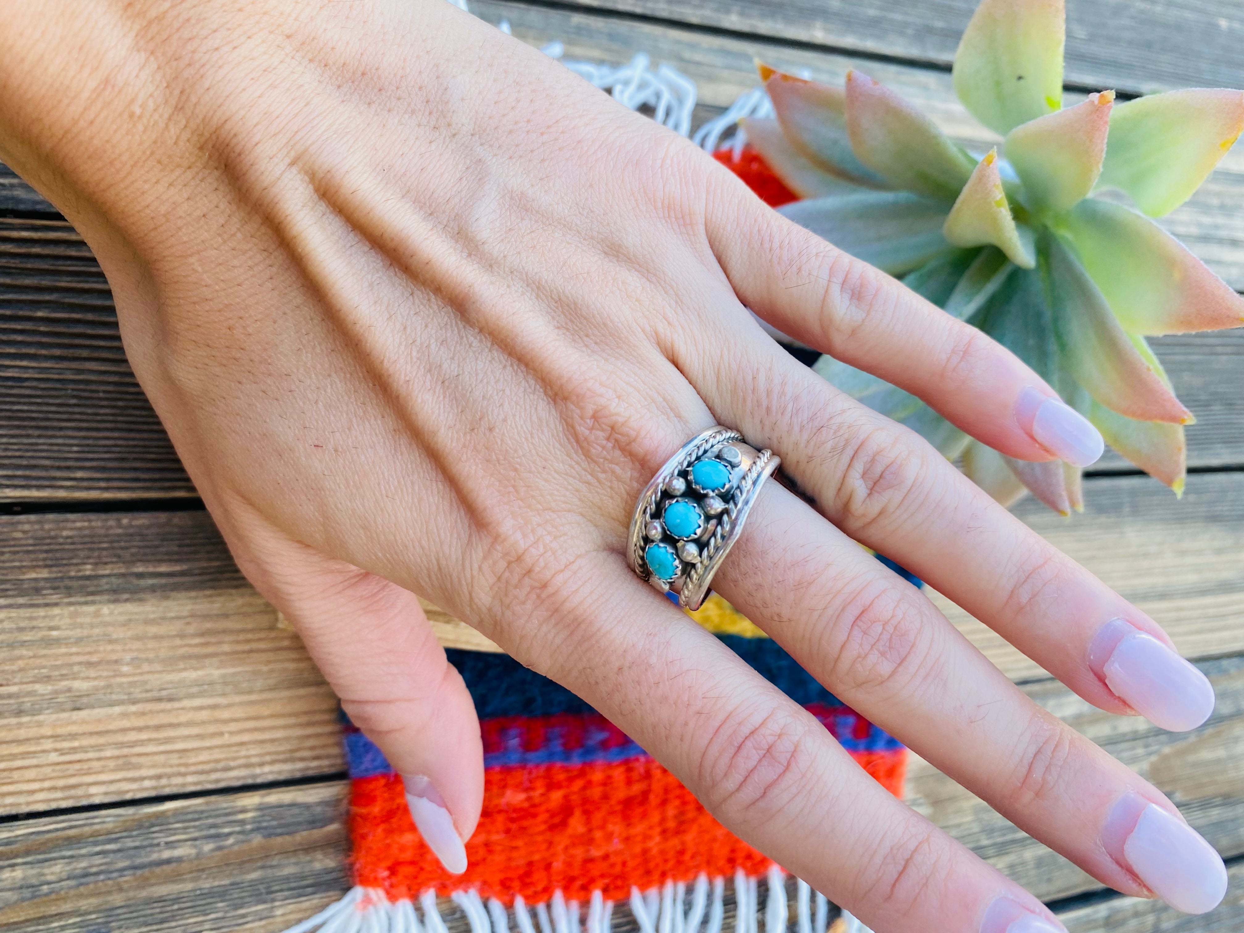 Handcrafted Turquoise and Sterling Silver Band Ring