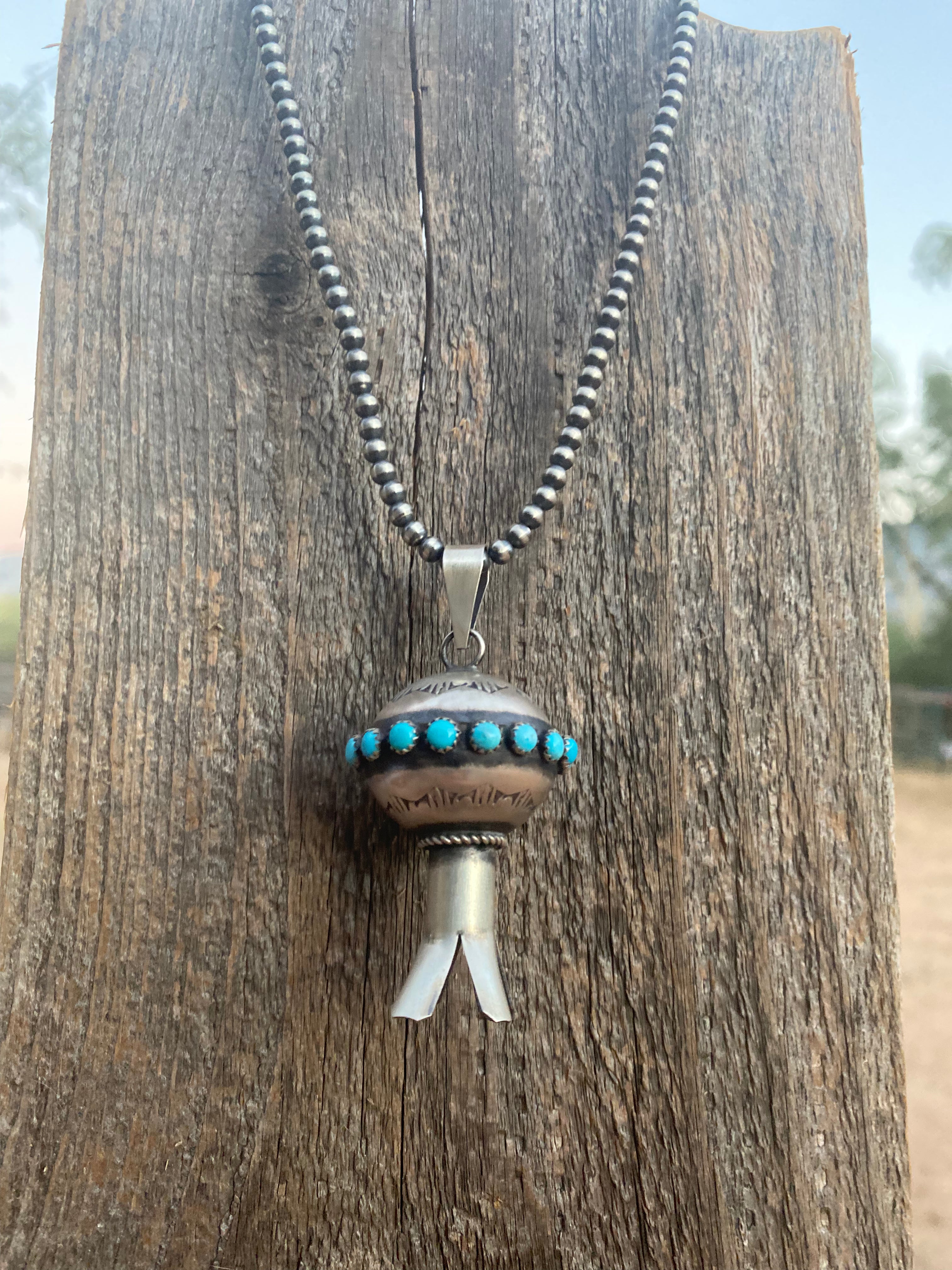 Handcrafted Sterling Silver & Turquoise Blossom Pendant Signed