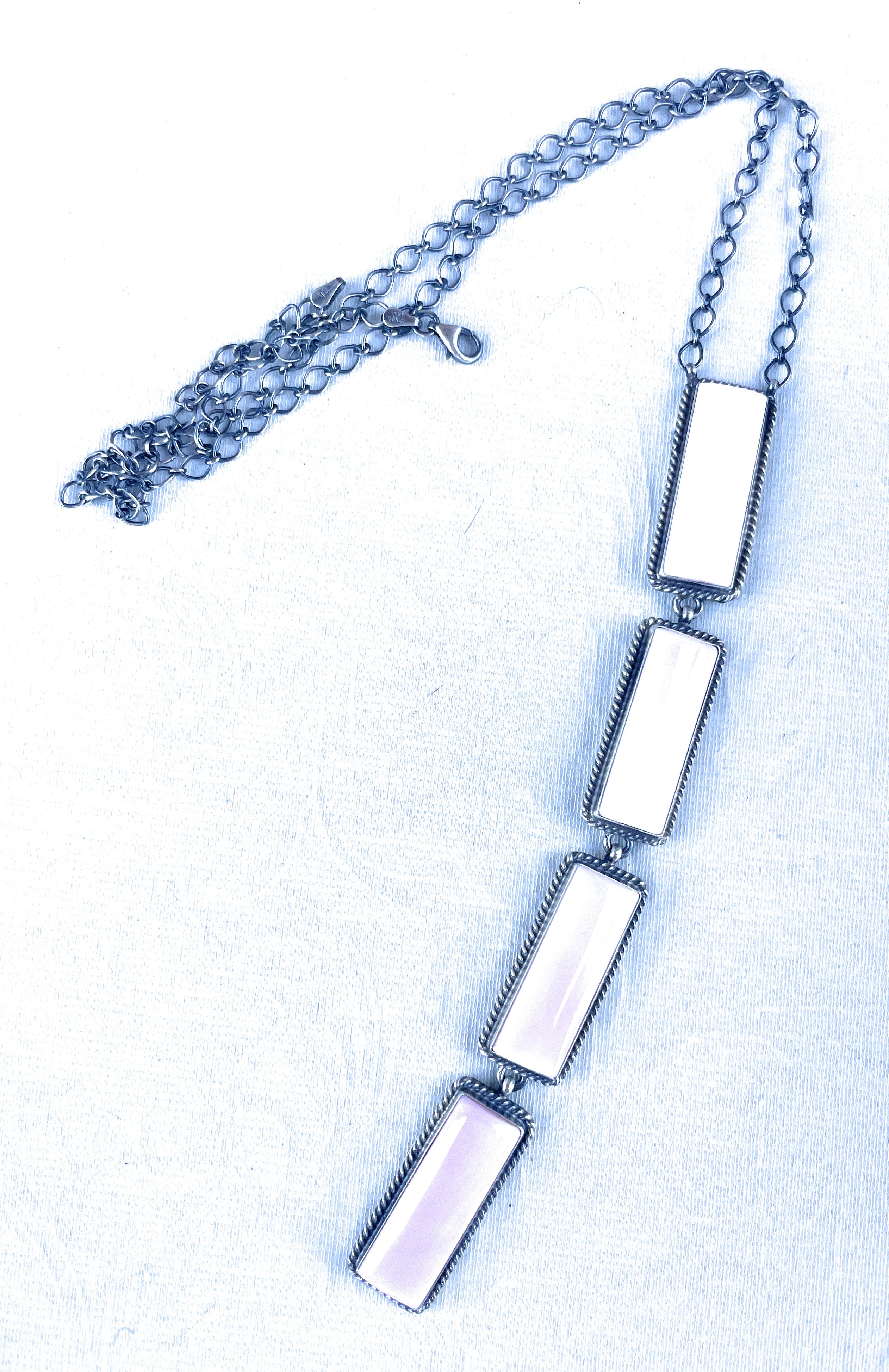 Handcrafted Queen Pink Conch Shell And Sterling Silver Drop Necklace Signed