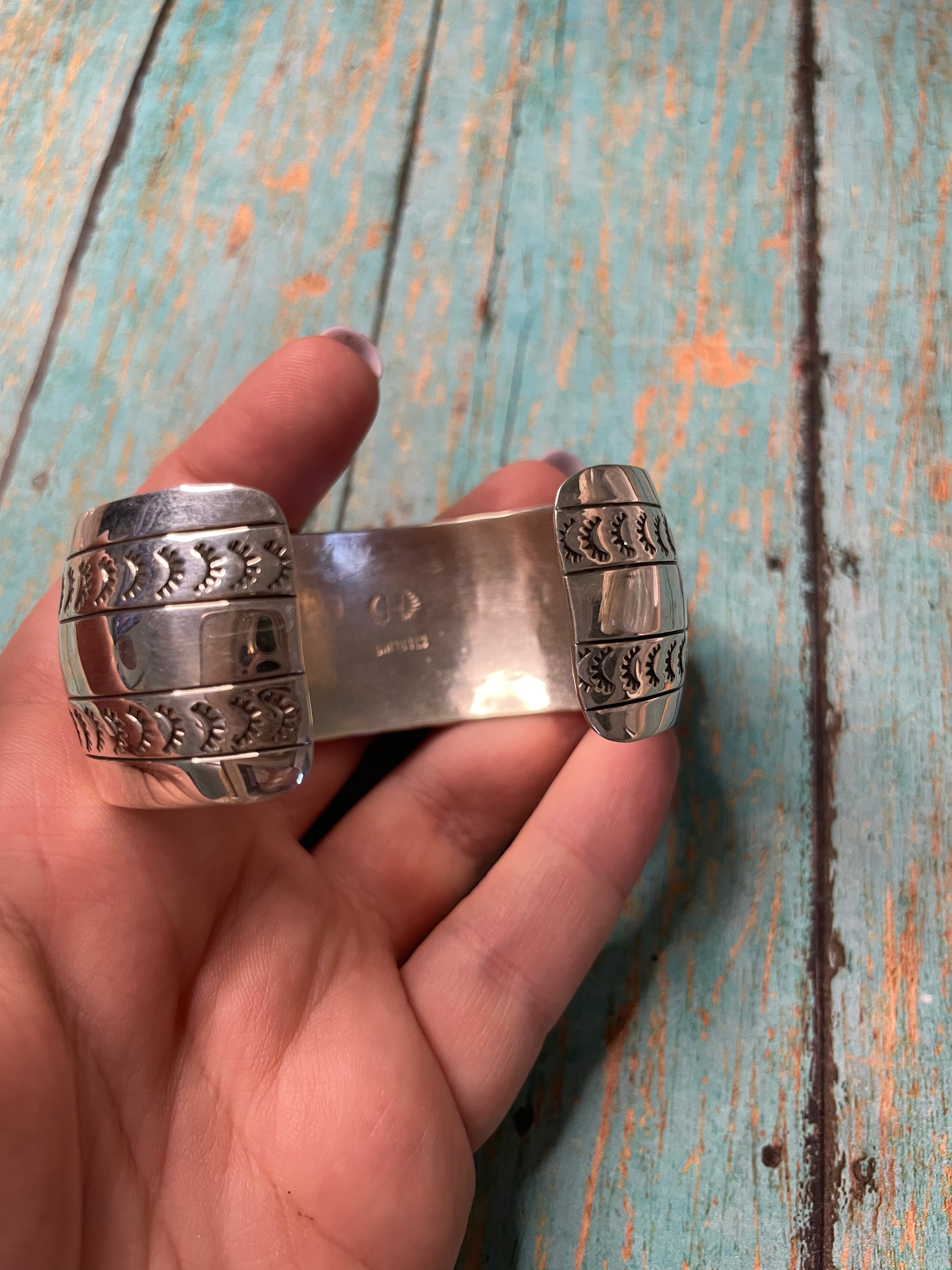 Navajo Hand Stamped Sterling Silver Cuff Bracelet Signed