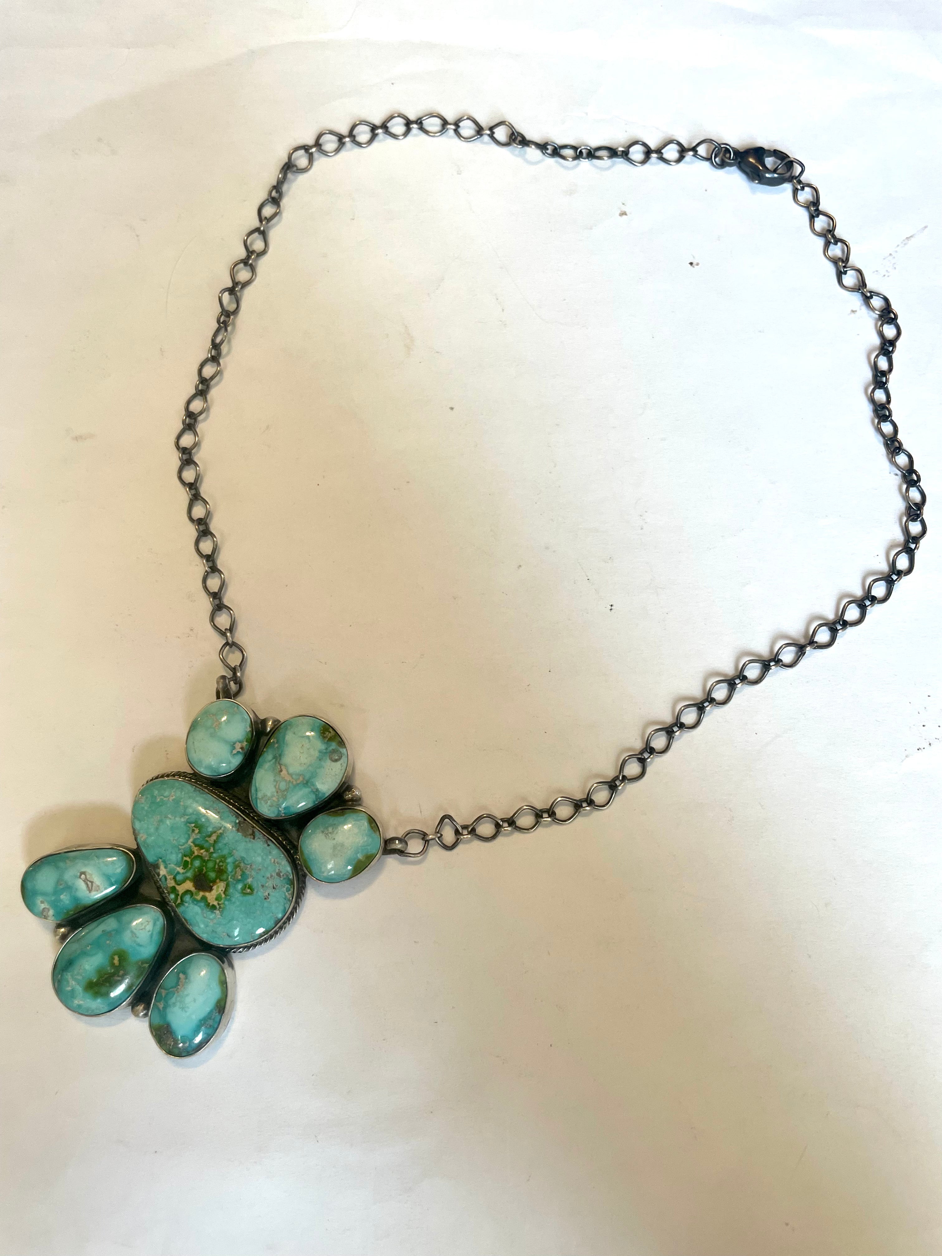Handcrafted Turquoise & Sterling Silver Necklace Signed