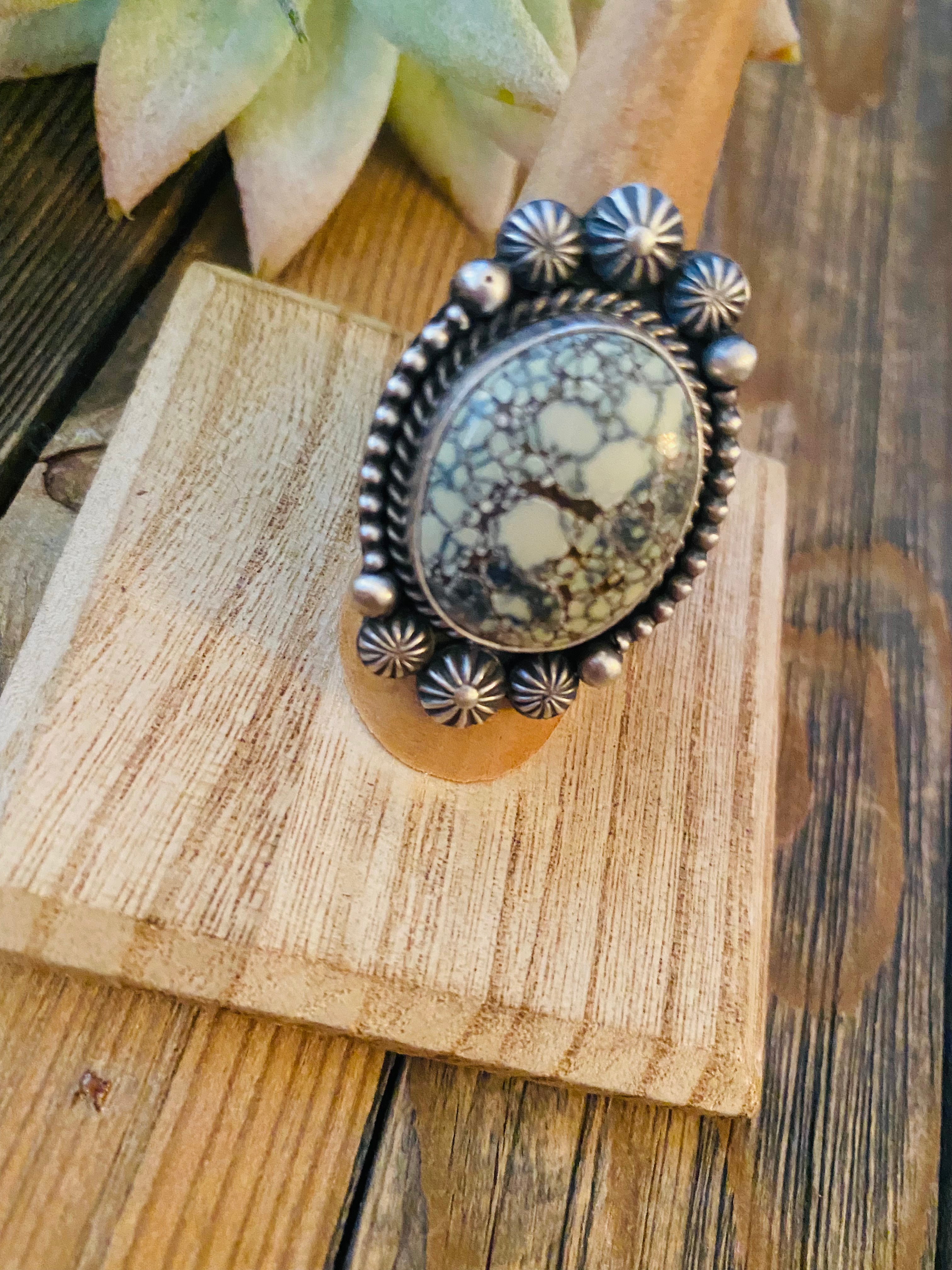 Navajo New Lander Turquoise & Sterling Silver Ring Size 7