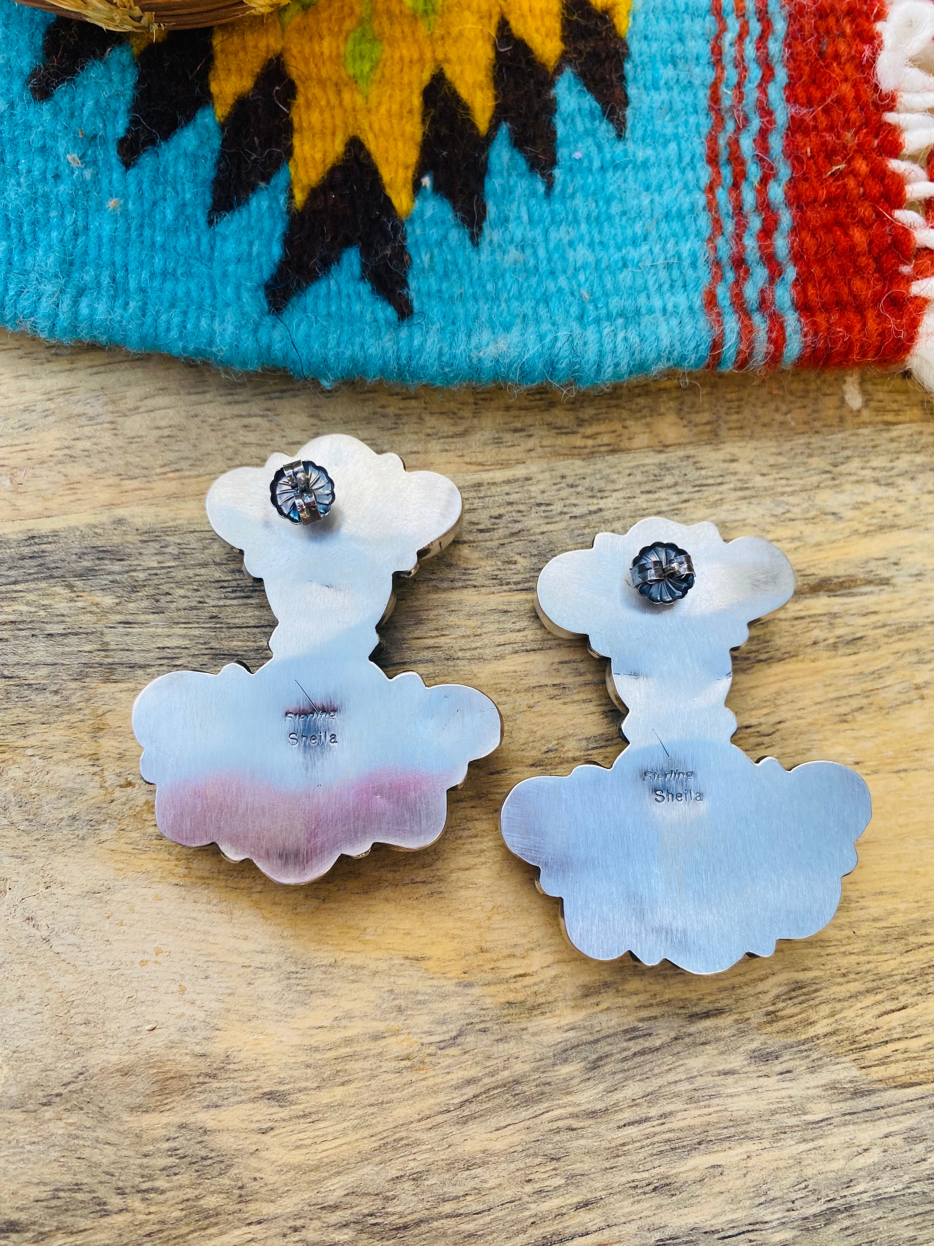 Navajo Sterling Silver & Kingman Turquoise Cluster Earrings