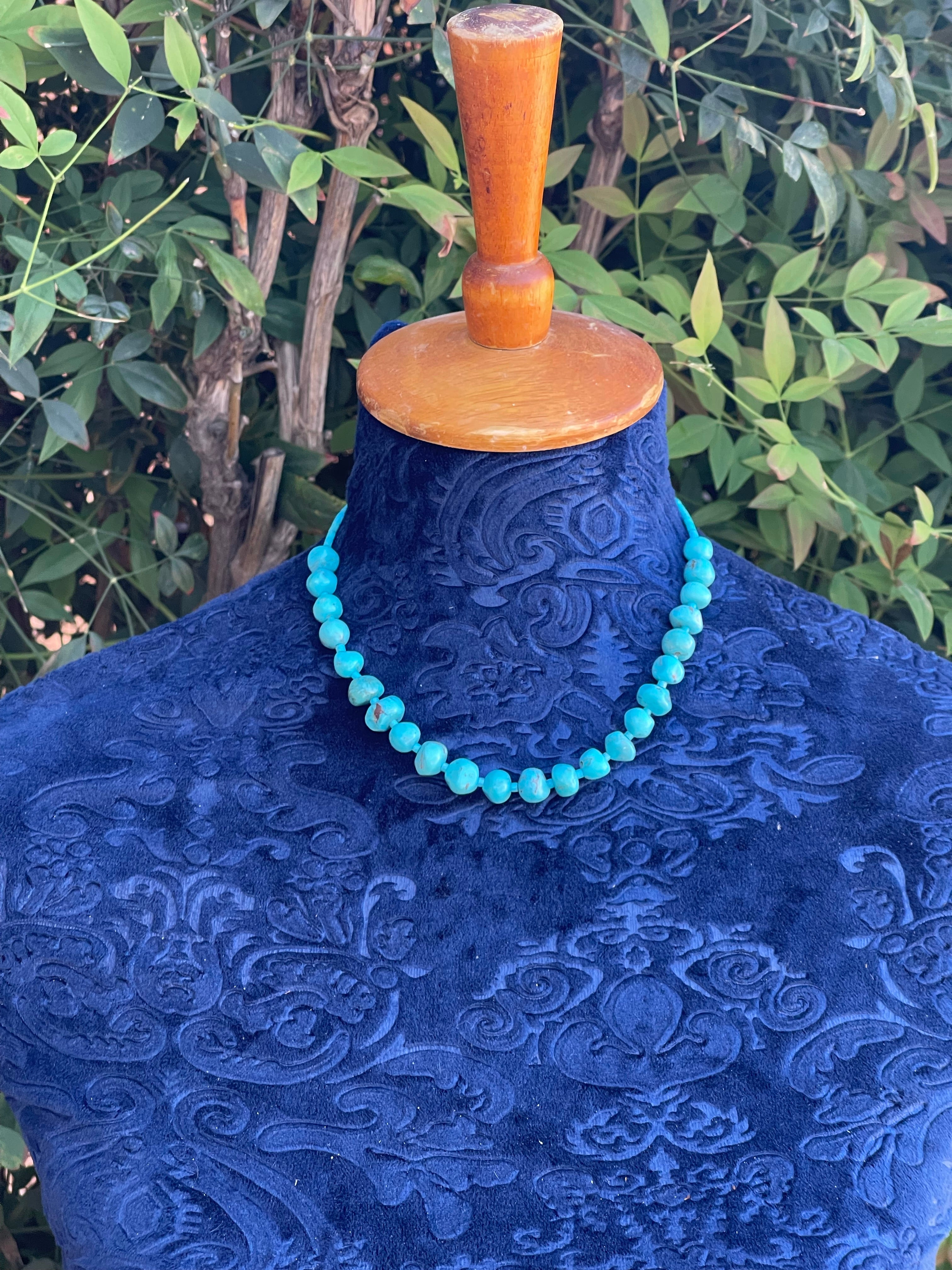 Handcrafted Sterling Silver Blue Turquoise Round Bead 16” Necklace