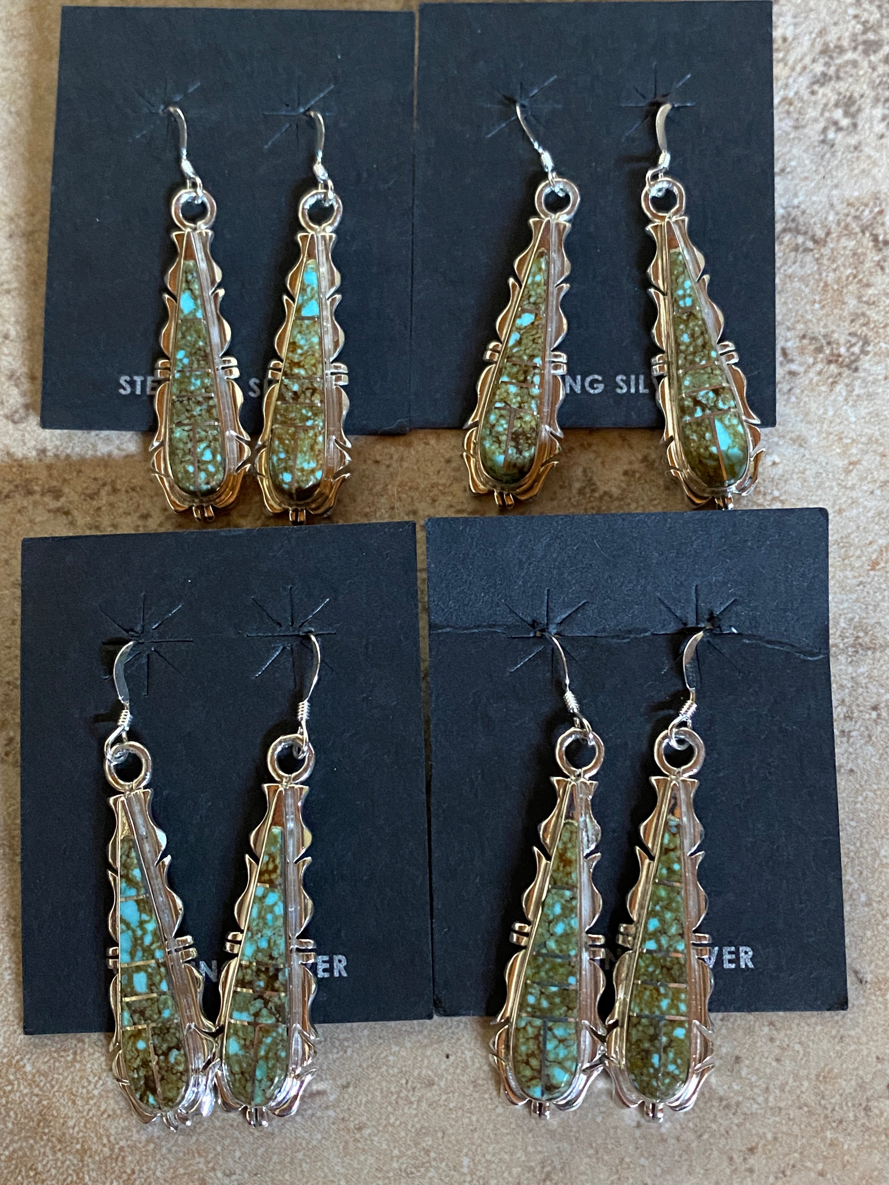 Handcrafted Turquoise 8 & Sterling Silver Jagged Club Dangle Earrings