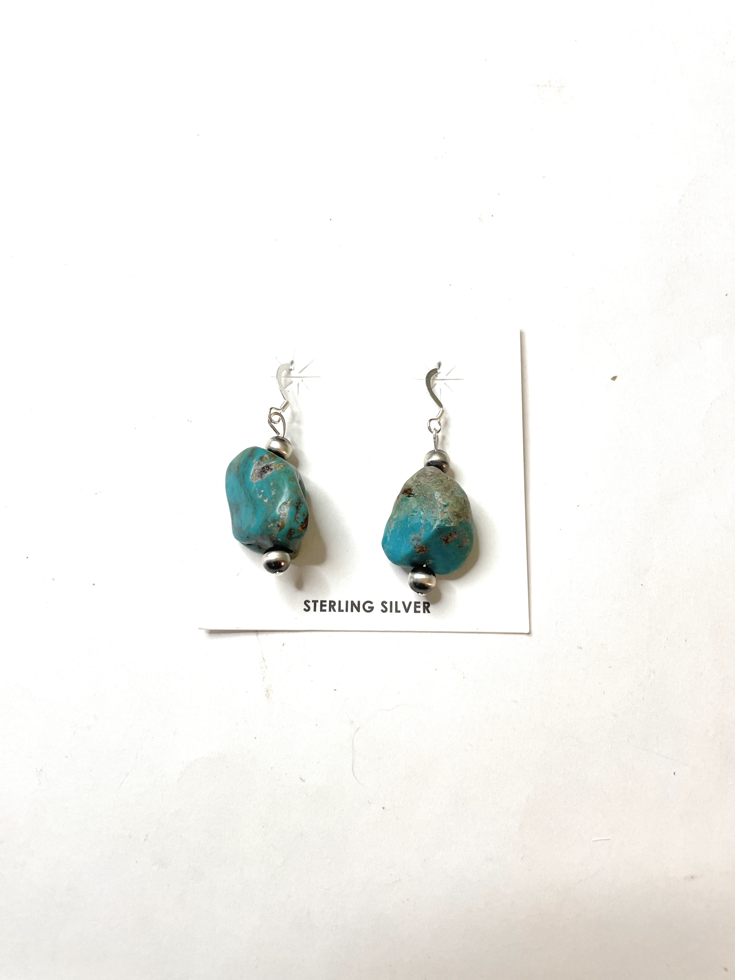 Handcrafted Sterling Silver Turquoise Stone Dangle Earrings
