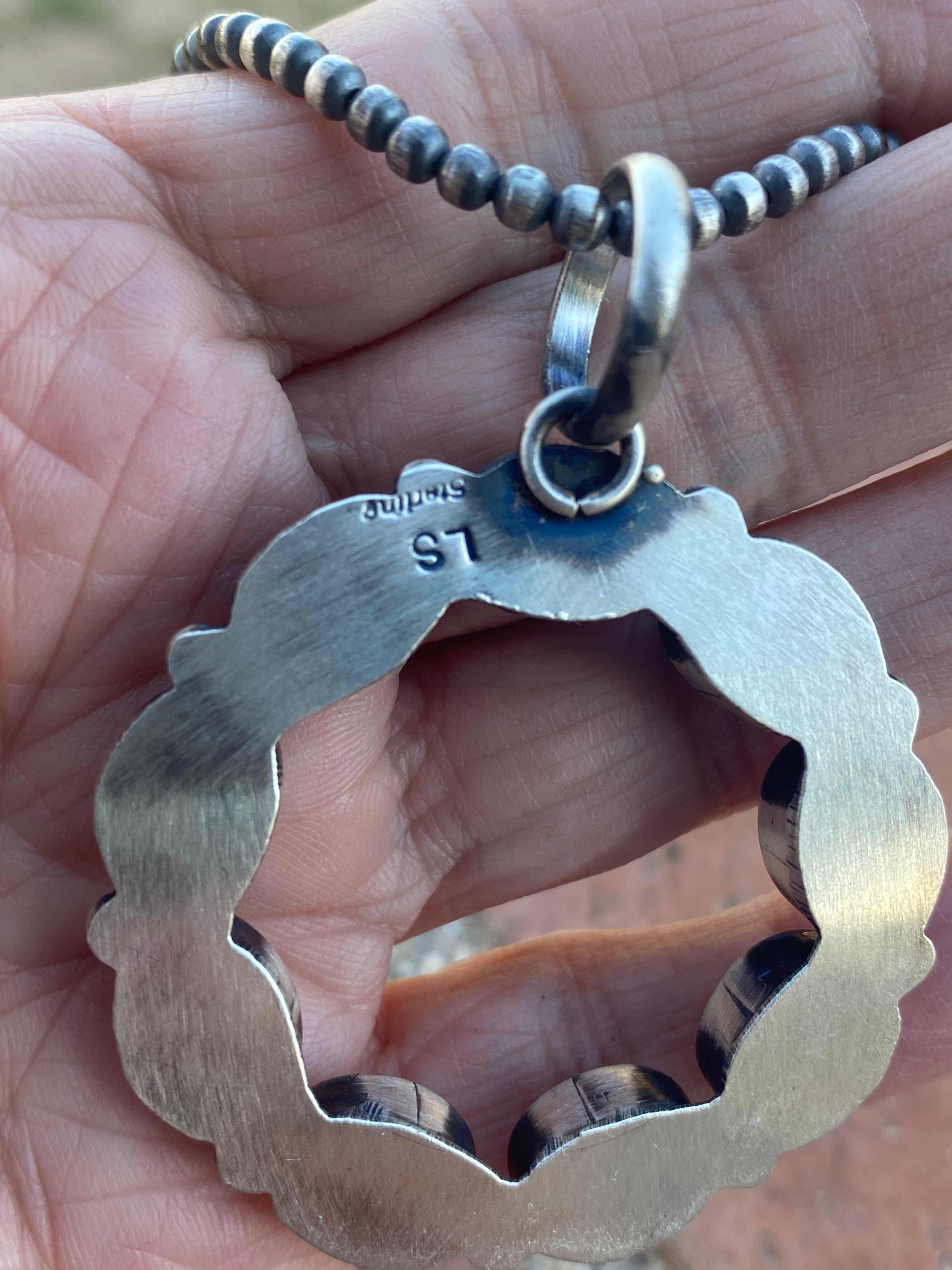 Handcrafted Round Queen Pink Conch & Sterling Silver Pendant Signed