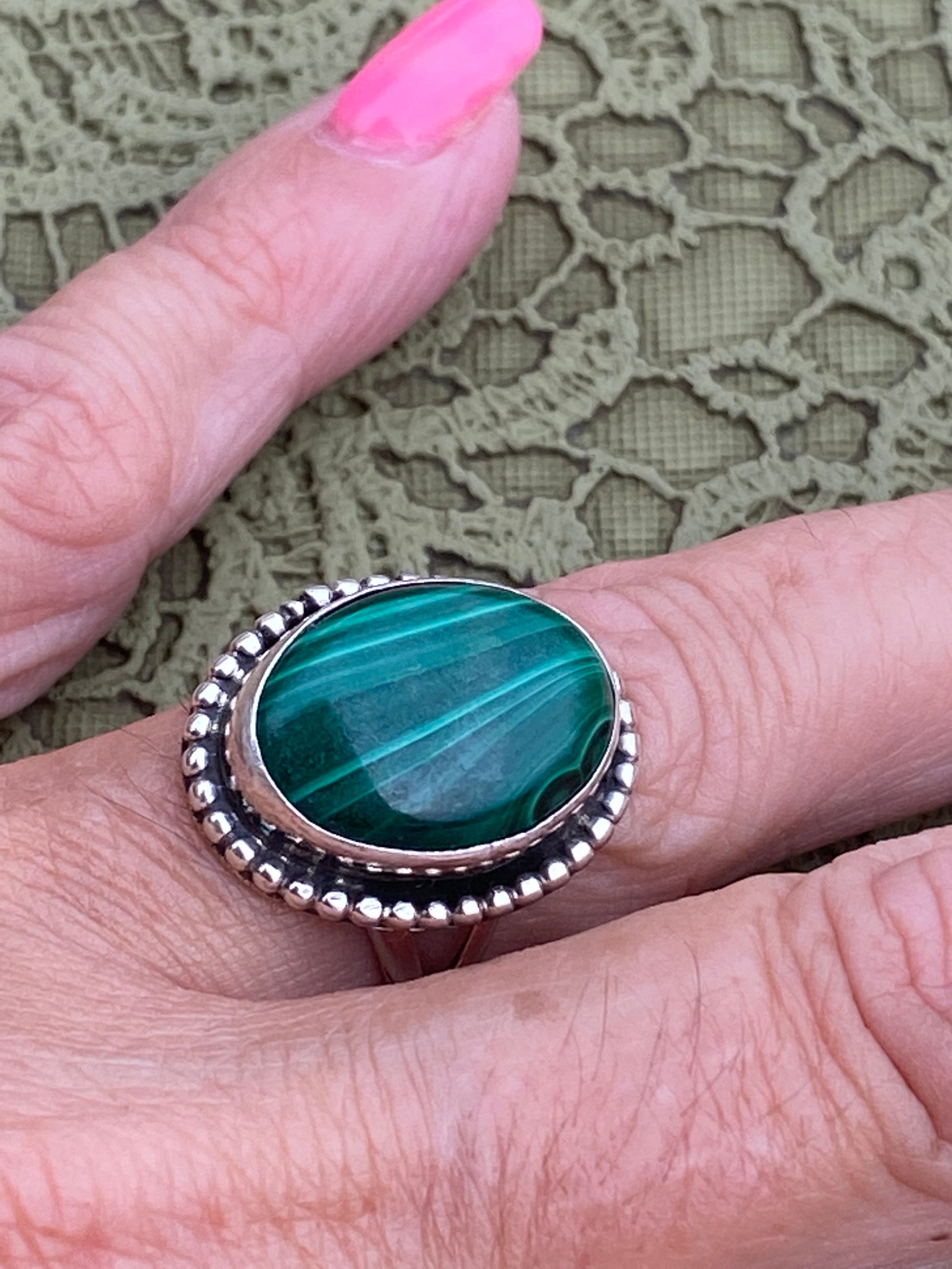 Handcrafted Malachite & Sterling Silver Rings