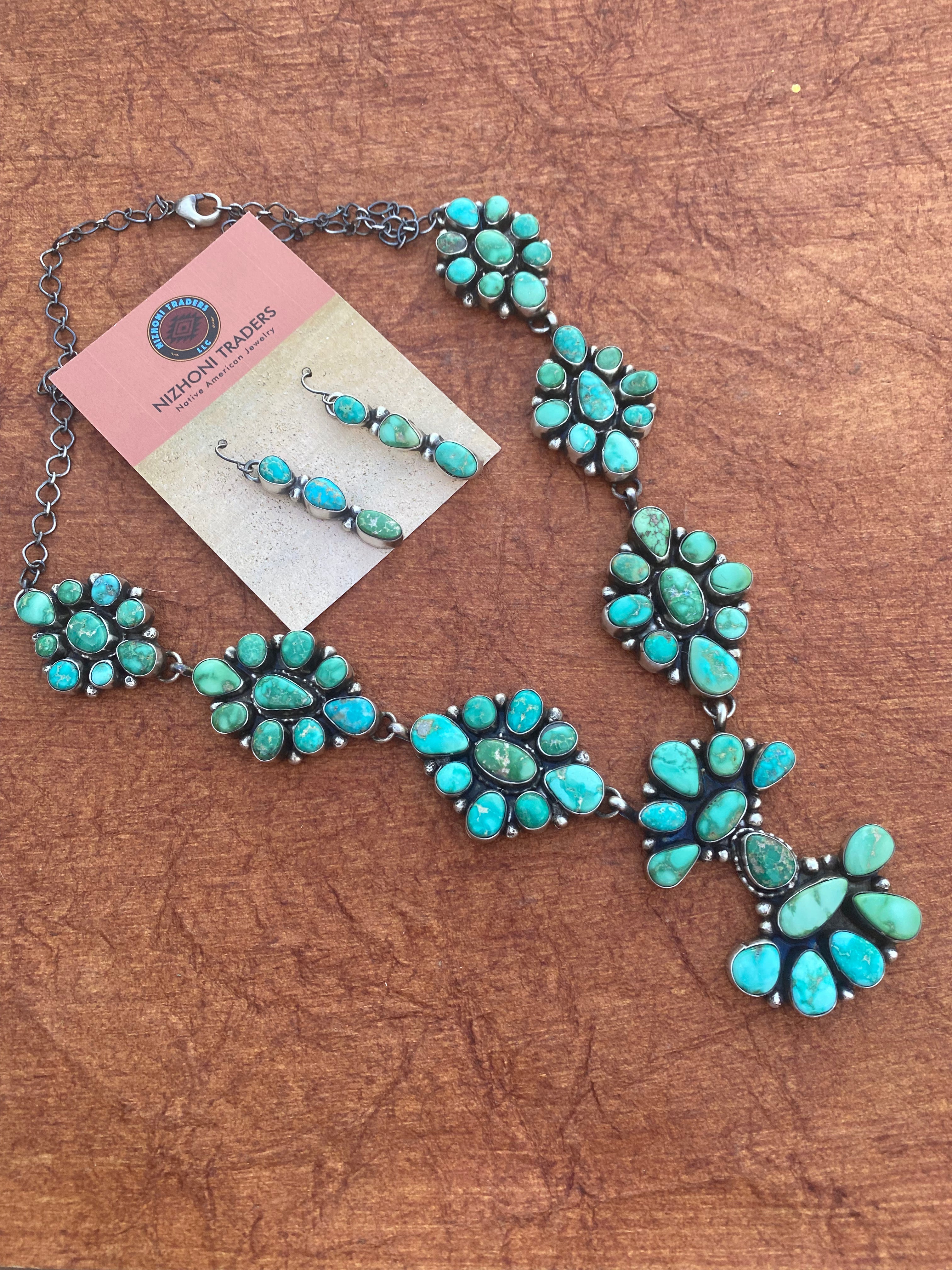 Handcrafted Sheila Becenti Royston Turquoise Drop Necklace Set