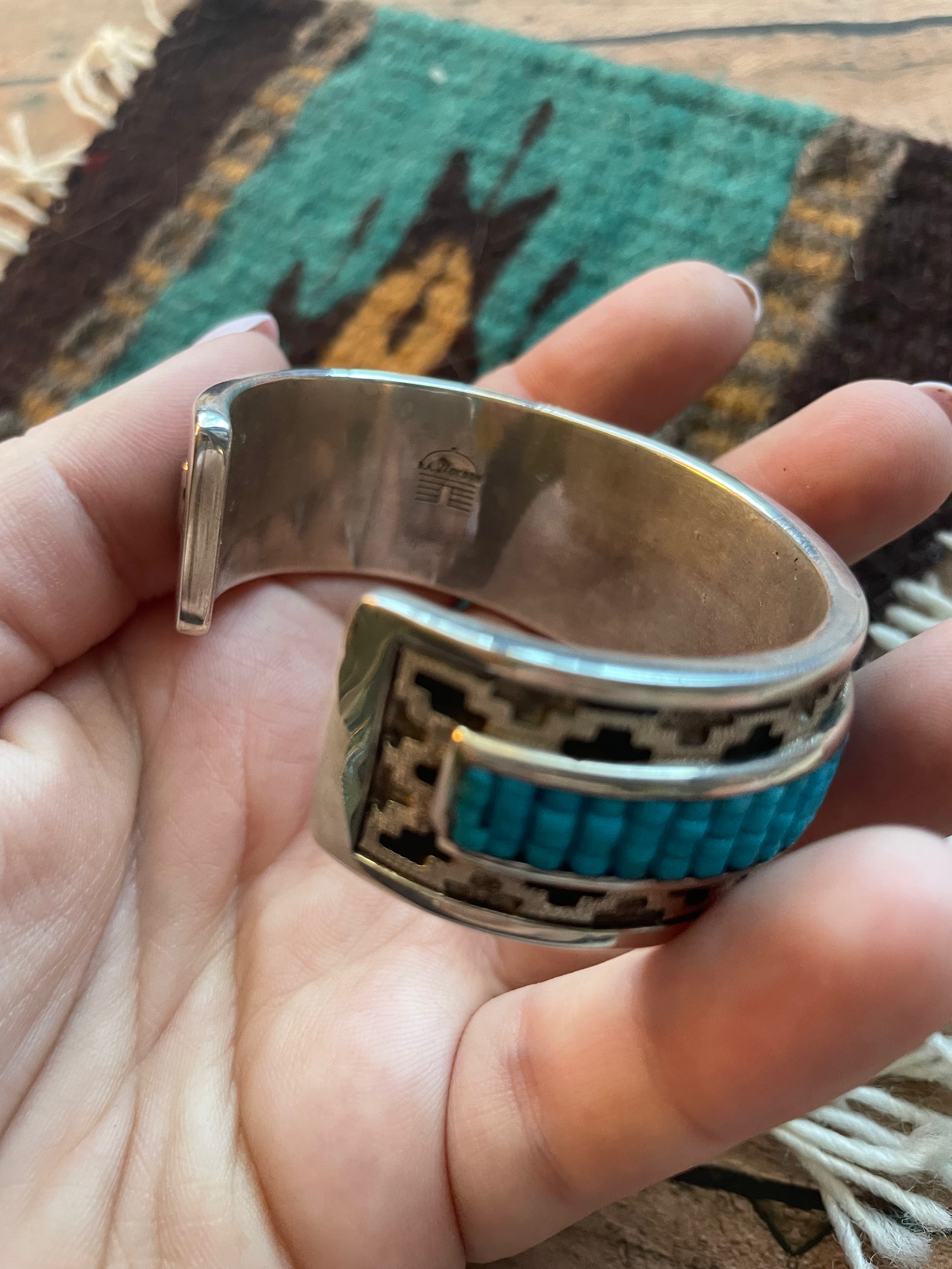 Rare Dan Jackson Sterling Silver & Turquoise Cuff Bracelet Signed /