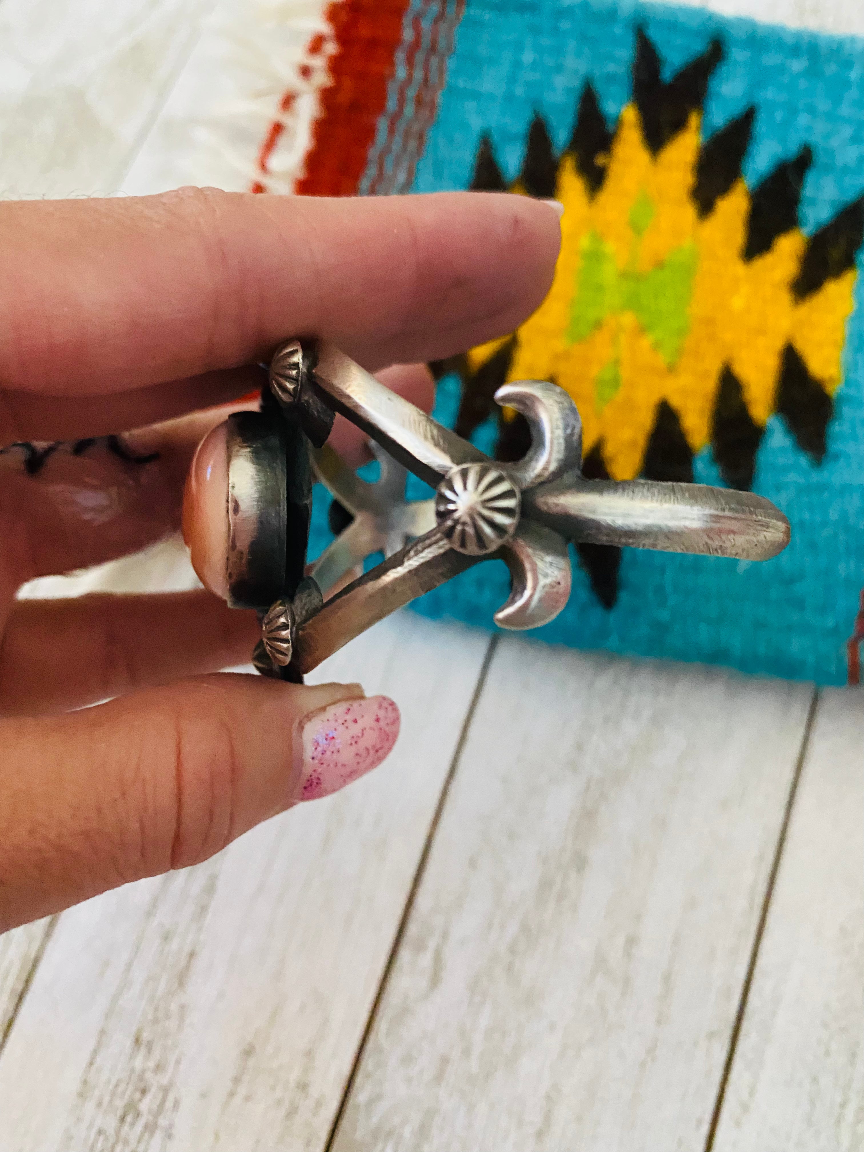 Handcrafted Queen Pink Conch Shell & Sterling Silver Cuff Bracelet By Chimney Butte /