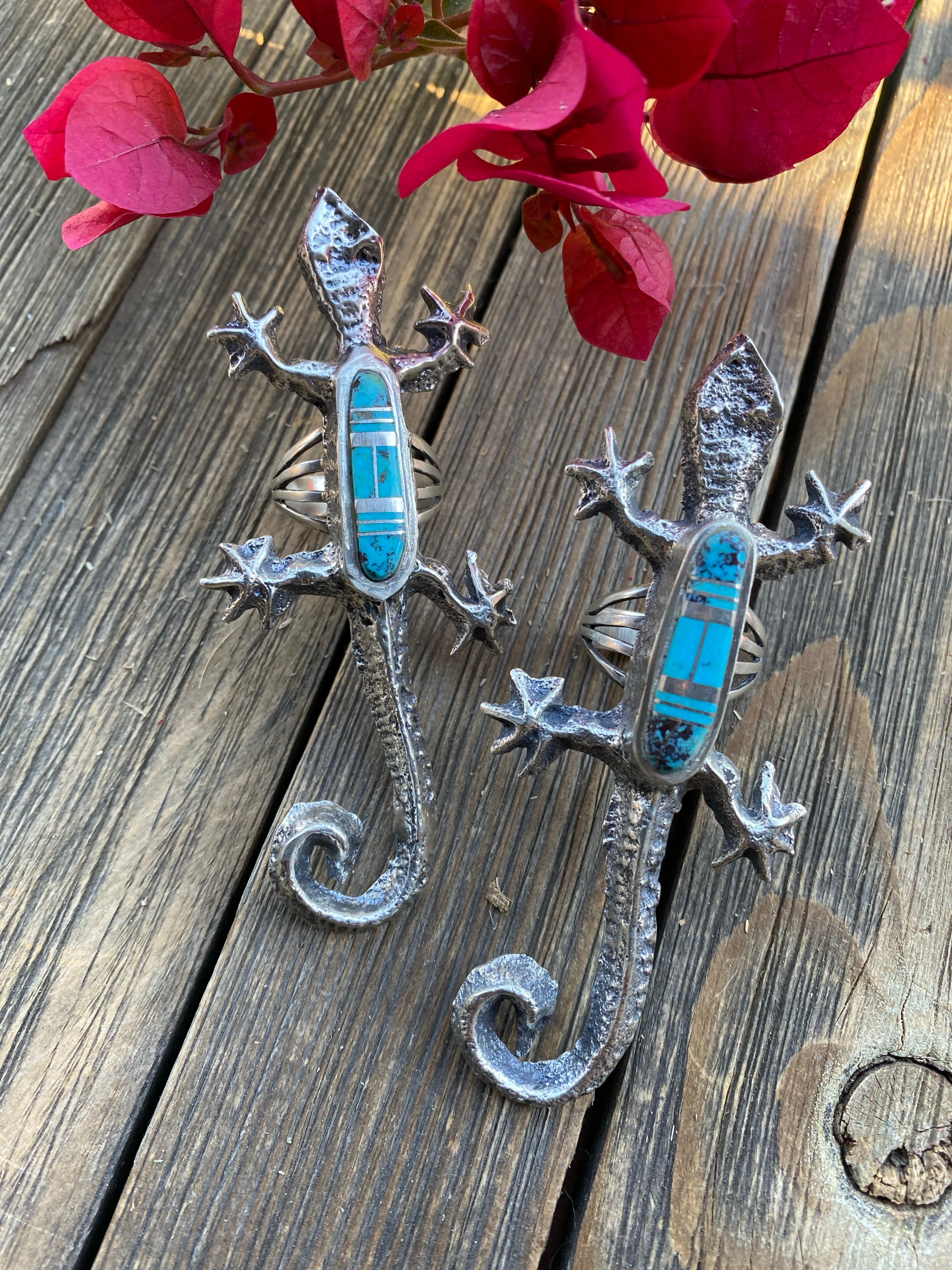 Handcrafted Turquoise& Sterling Silver Inlay Gecko Ring