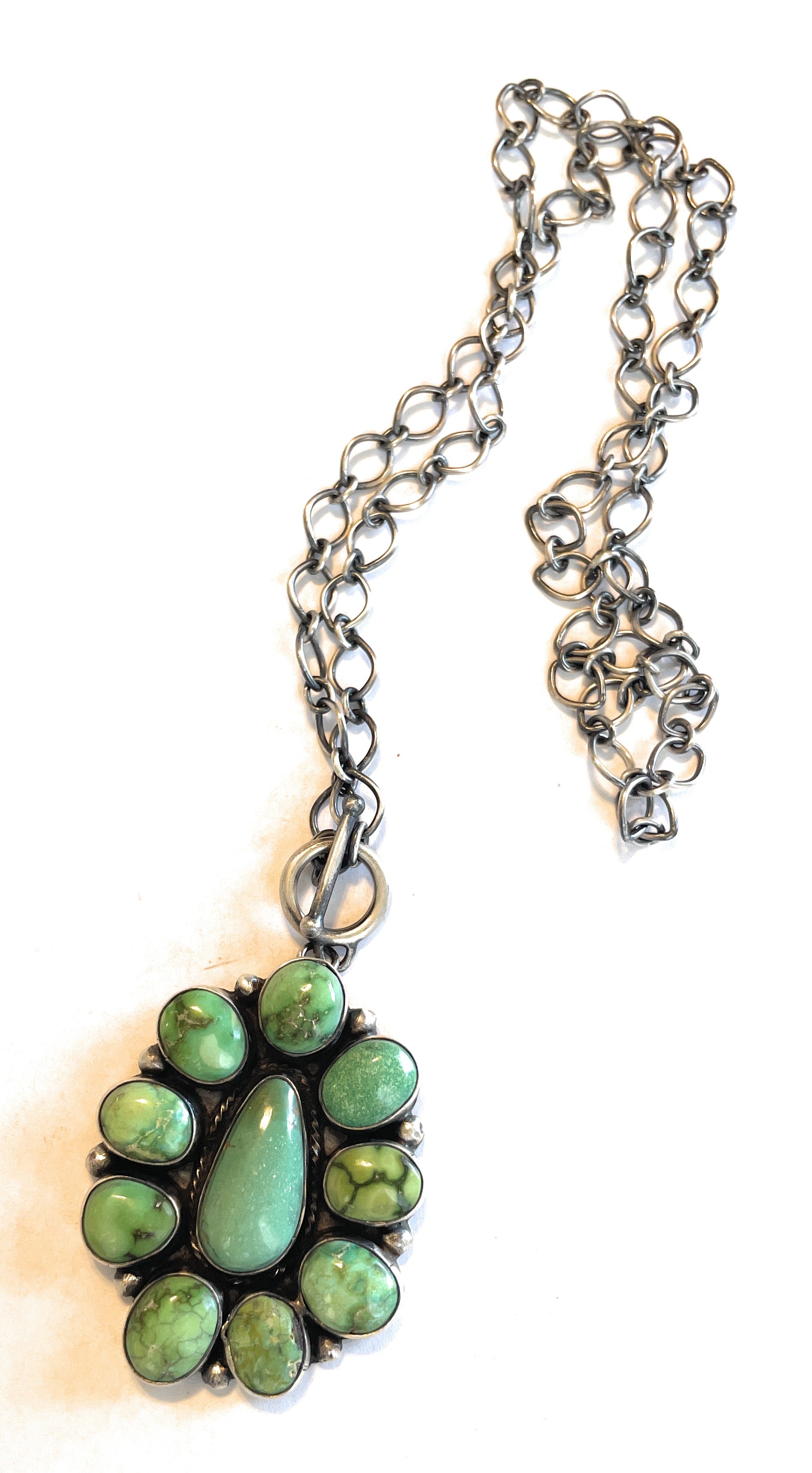 Handcrafted Sterling Silver & Carico Lake Turquoise Cluster Necklace