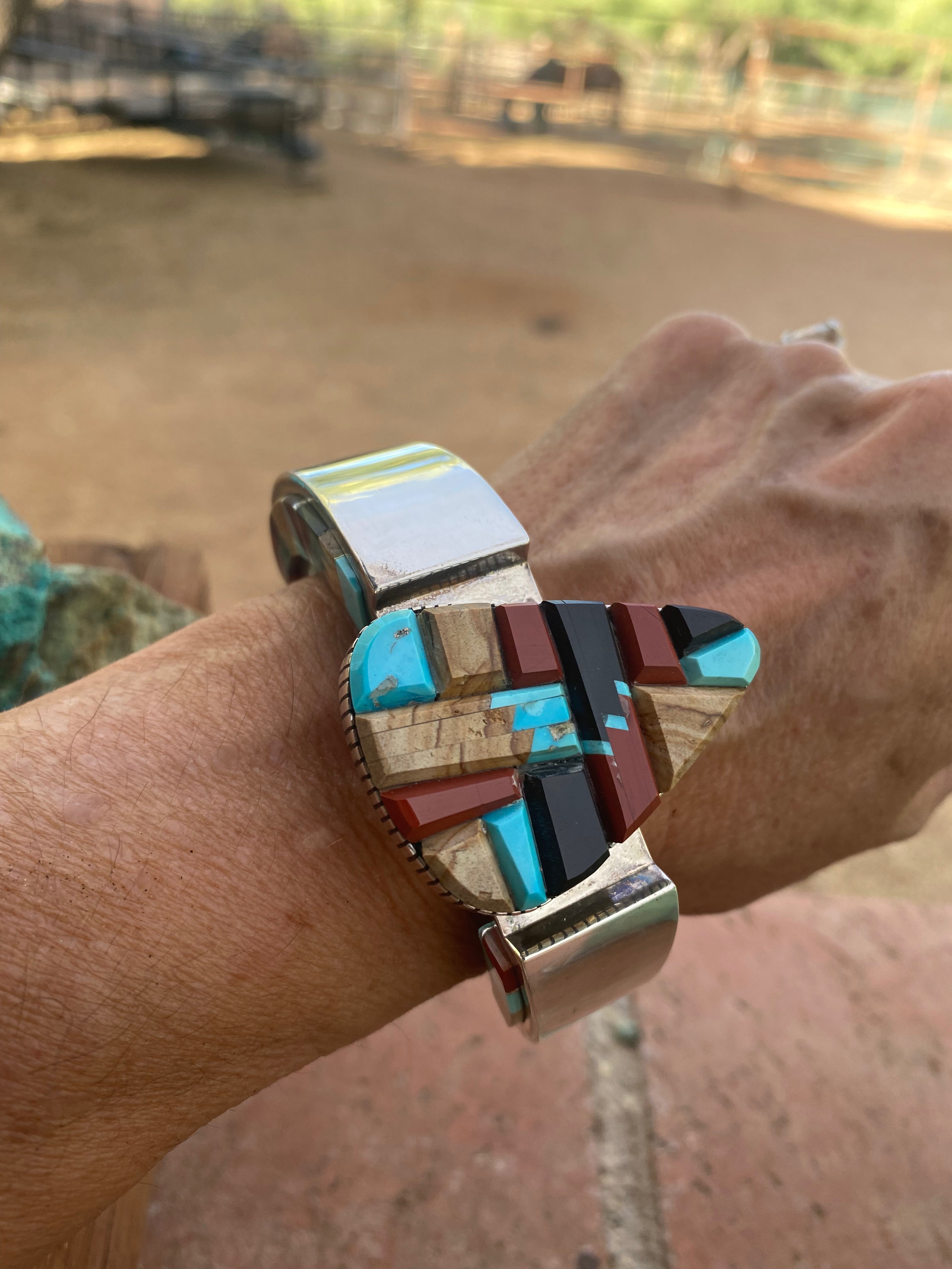 Navajo Multi Stone & Sterling Silver High Rise Inlay Cuff Bracelet by Melvin Francis /